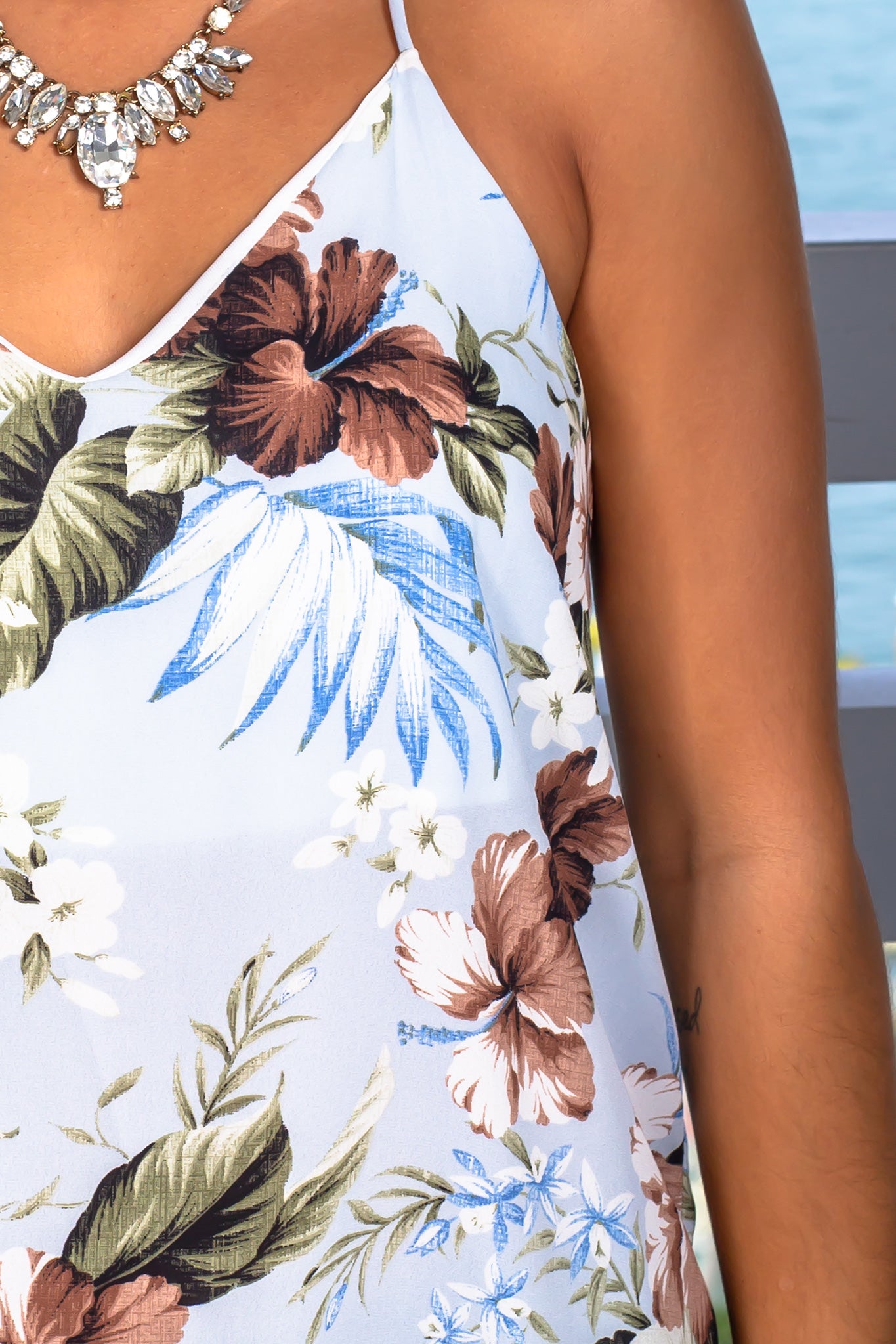 Stylish Light Blue Floral Women's Summer Top