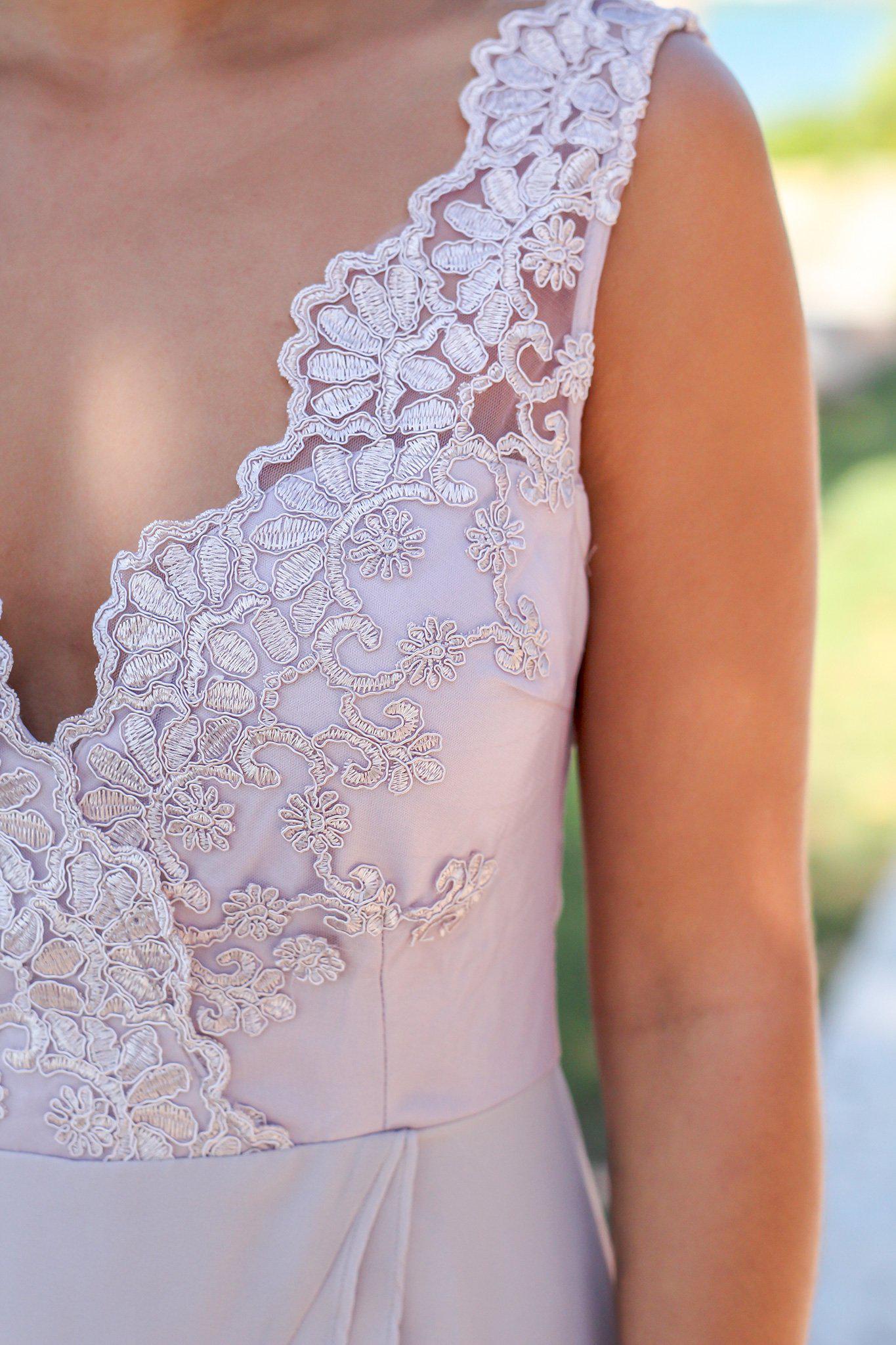 Stunning Lilac Gray Embroidered Top Maxi Dress for Special Occasions