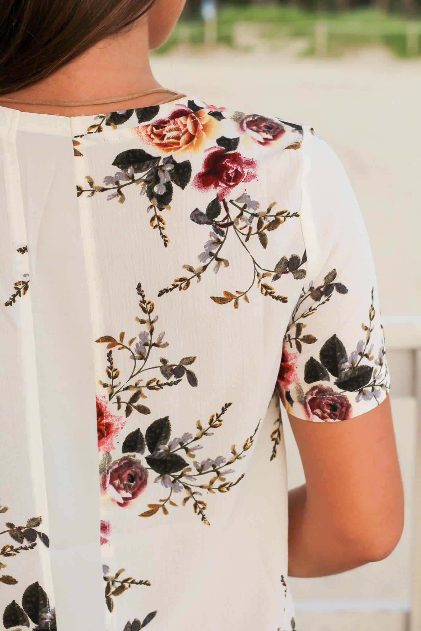 Adorable Ivory Short - Sleeved Floral Women's Top