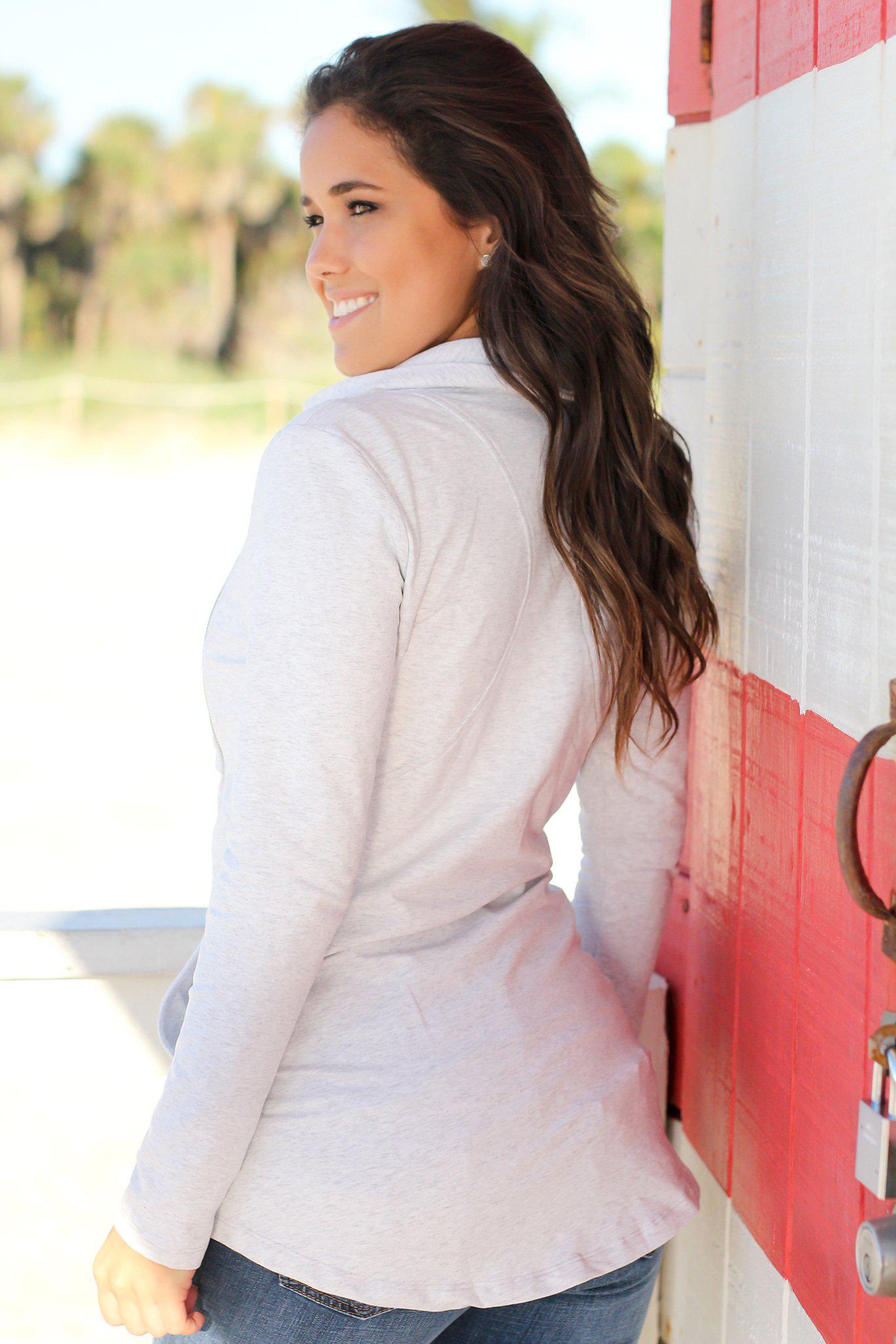 Fashionable Light Gray Women's Jacket with a Stylish Side Zipper