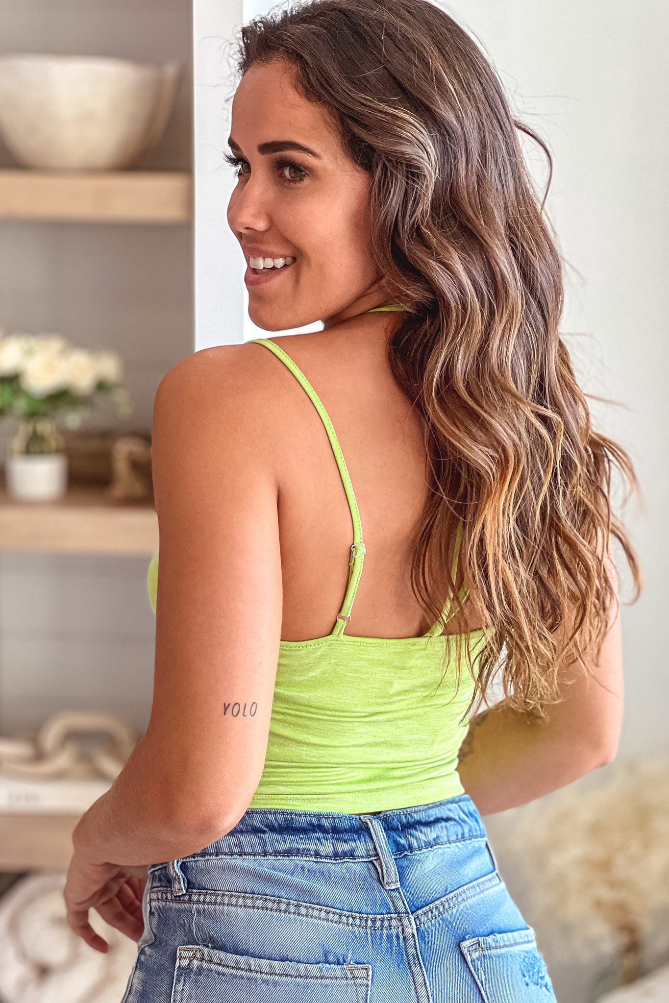 Adorable Light Green Women's Halter Top with O-Ring Accent