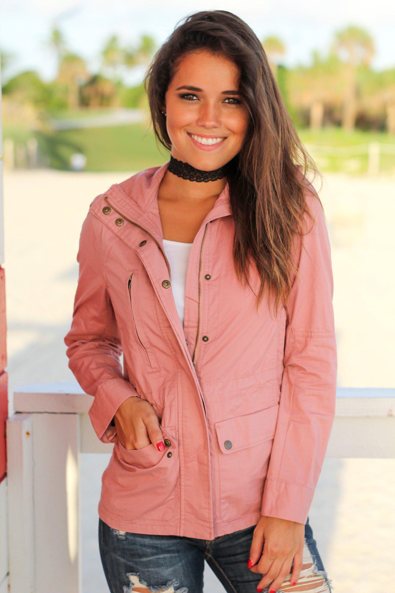 Charming Mauve Cotton Fall Jacket for Women