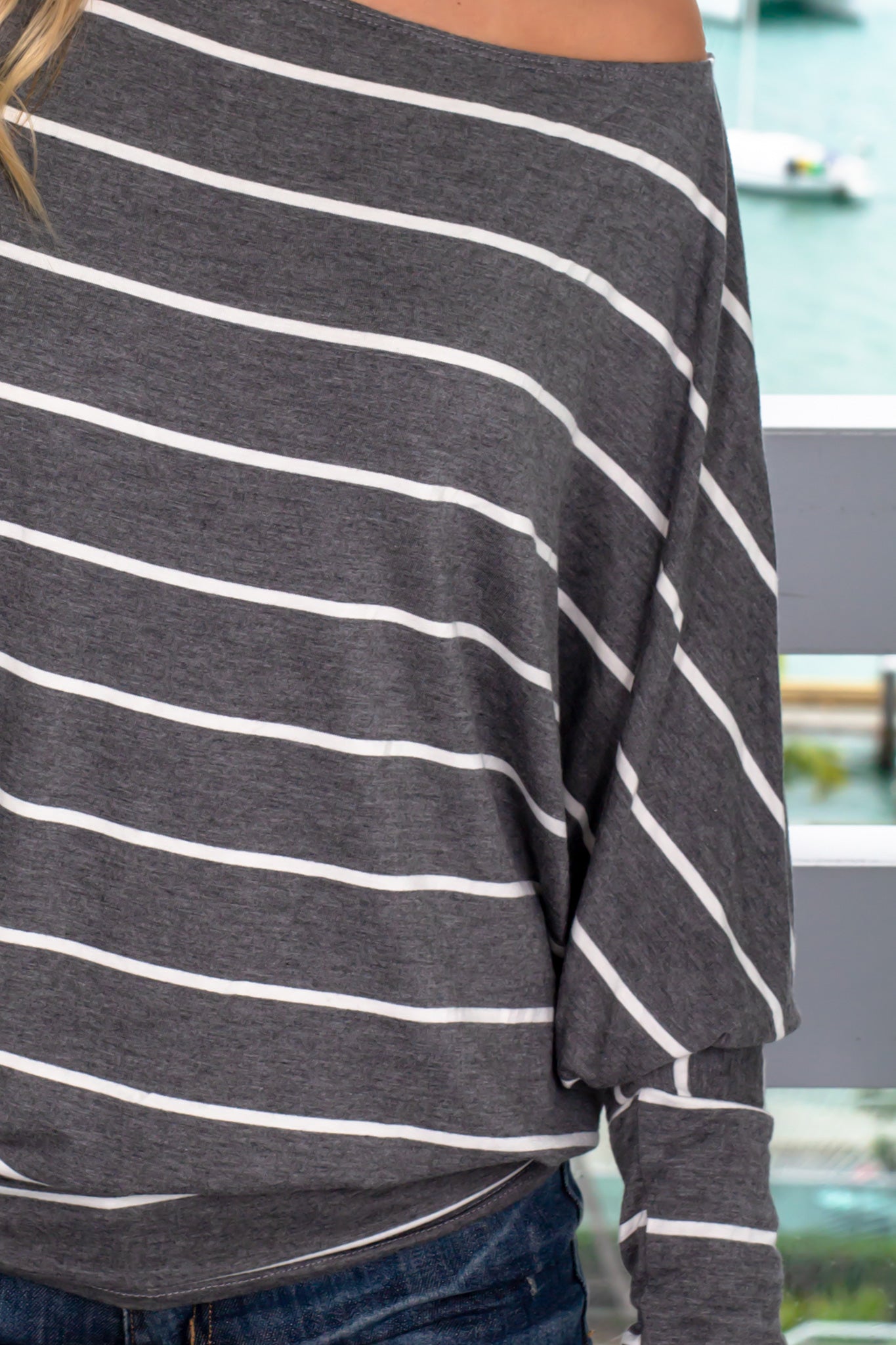 Soft Charcoal and Off - White Striped Long - Sleeve Comfort Top