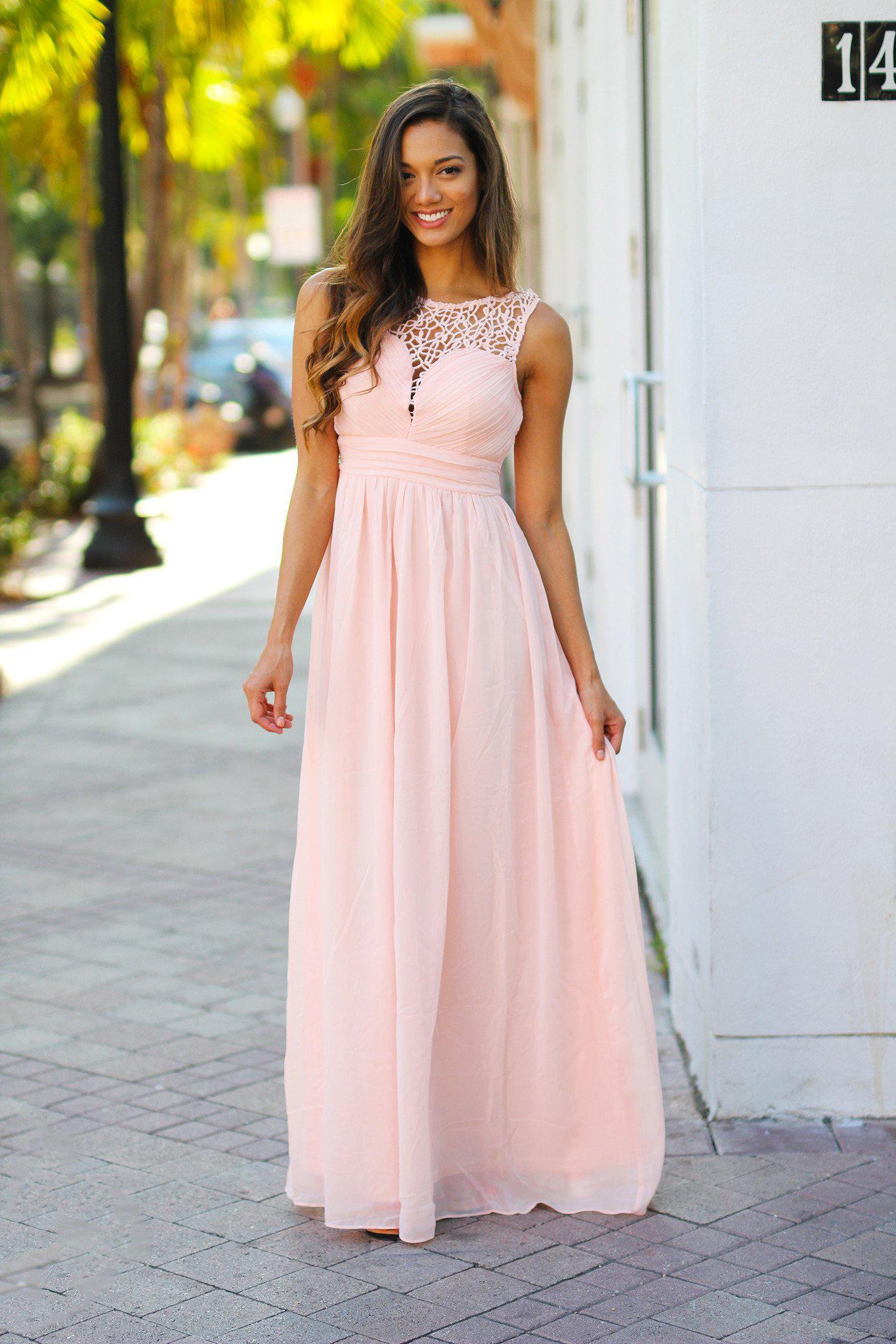 Elegant Light Pink Crochet Long Maxi Dress for Women