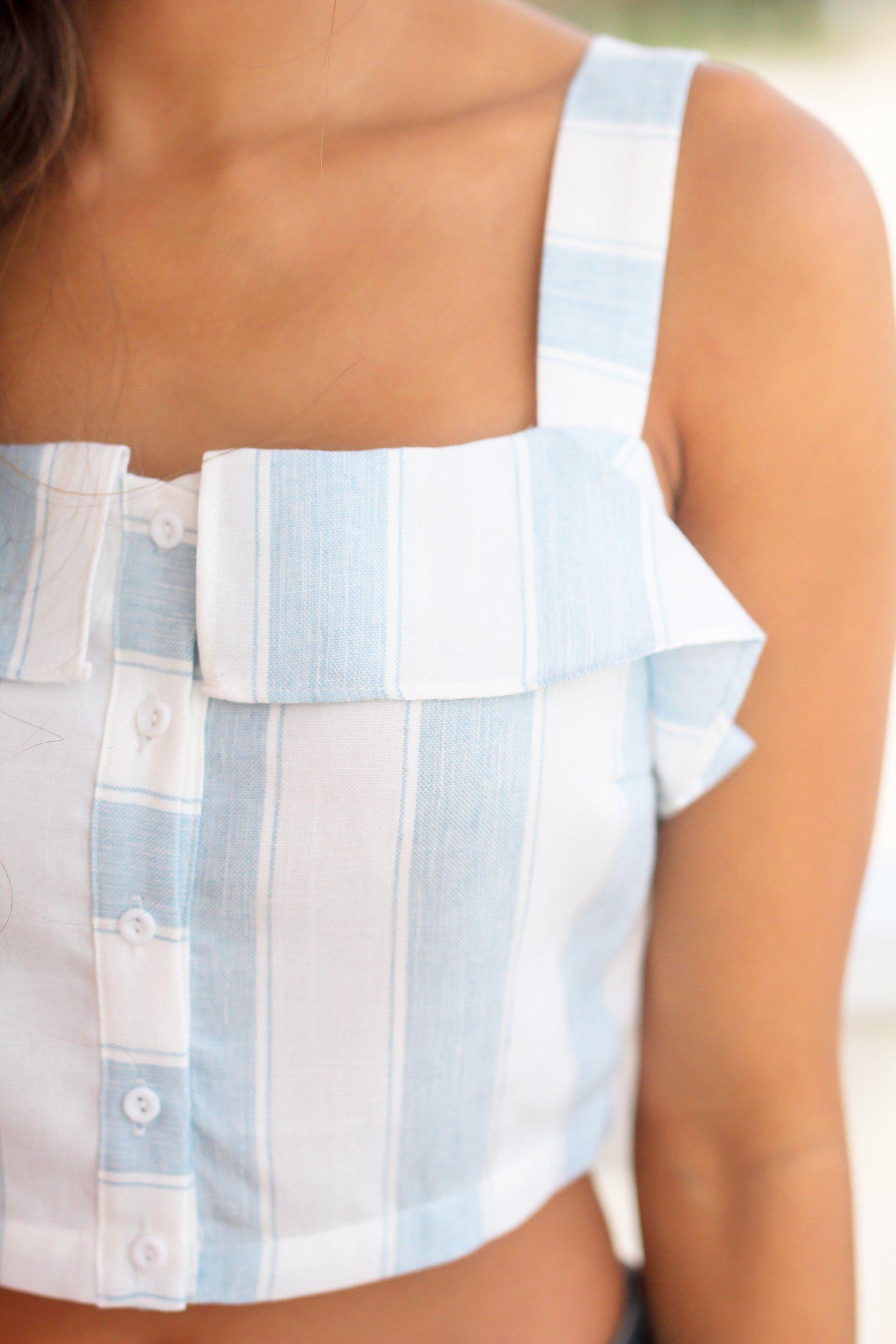 Stylish Light Blue Striped Cropped Women's Summer Top