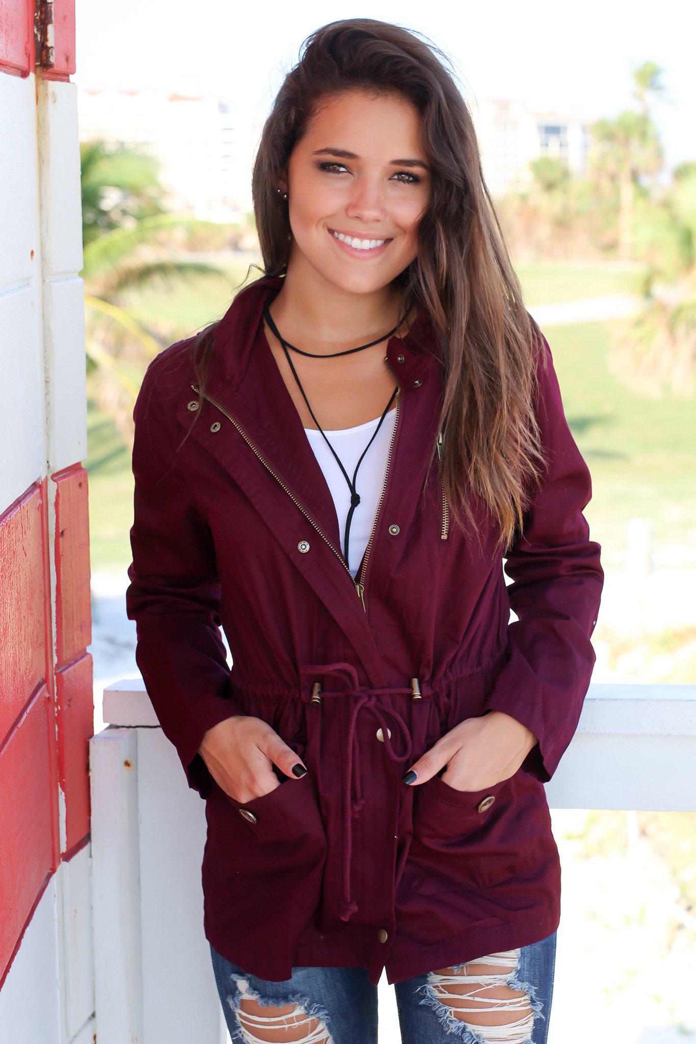Stylish Burgundy Cotton Jacket with Hood for Fall and Winter