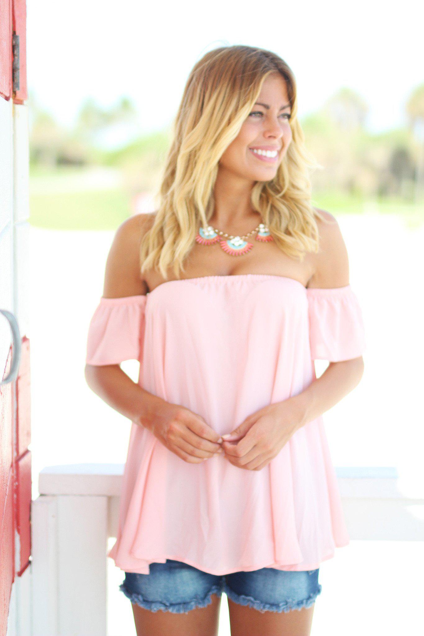 Feminine Blush-Colored Off-Shoulder Women's Top