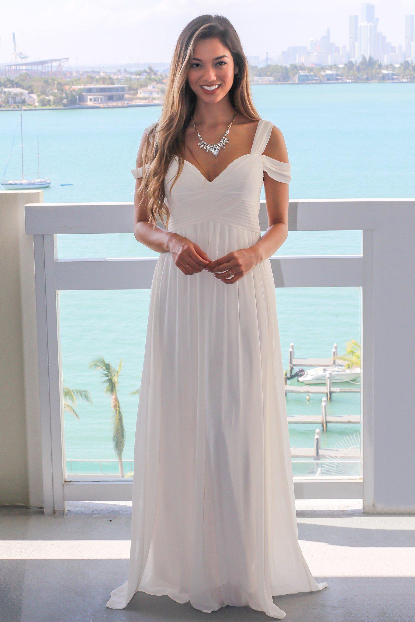 Elegant Ivory Sleeveless Off-Shoulder Maxi Dress for Special Occasions