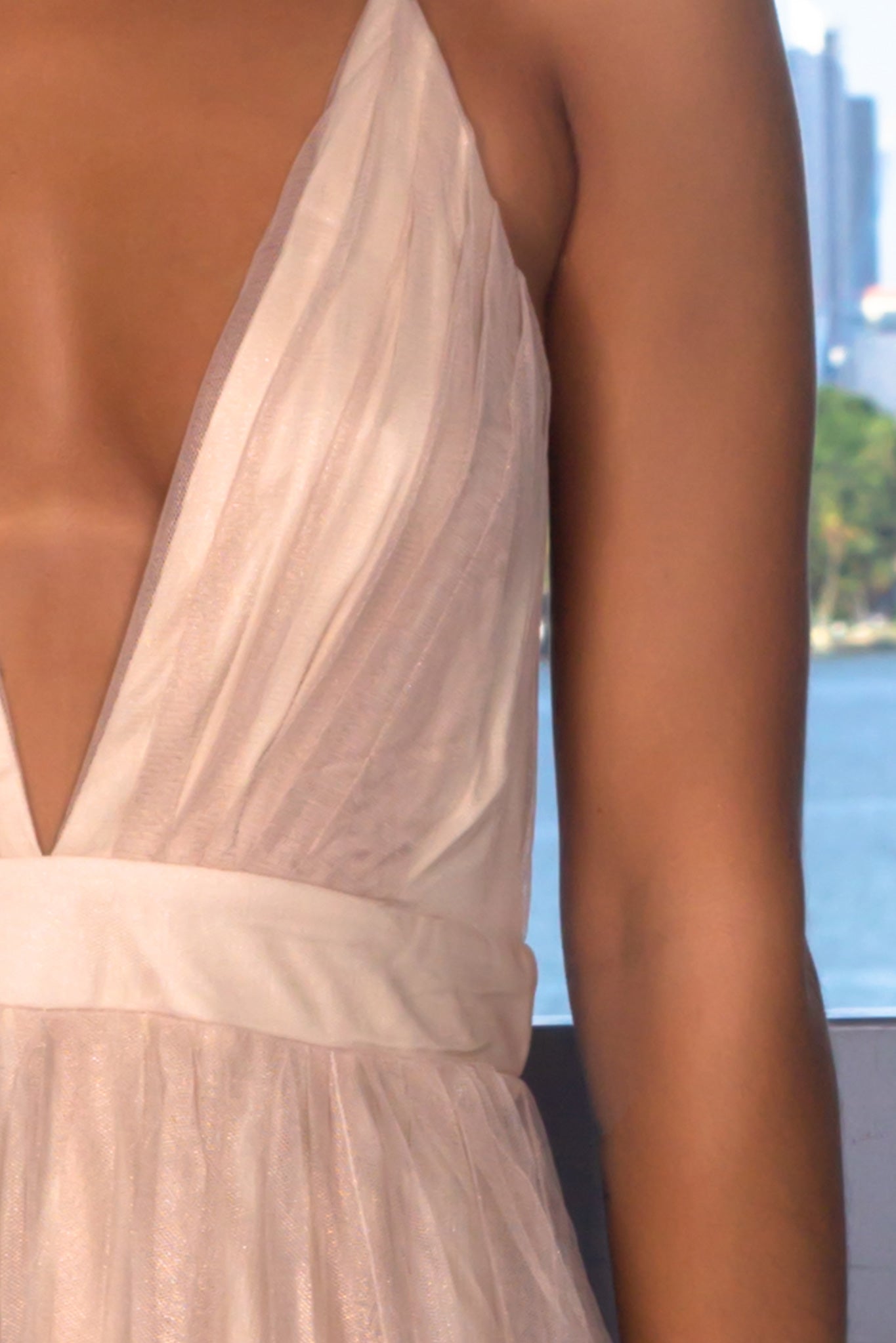 Gorgeous Light Gold Sleeveless Tulle Maxi Dress for Special Occasions