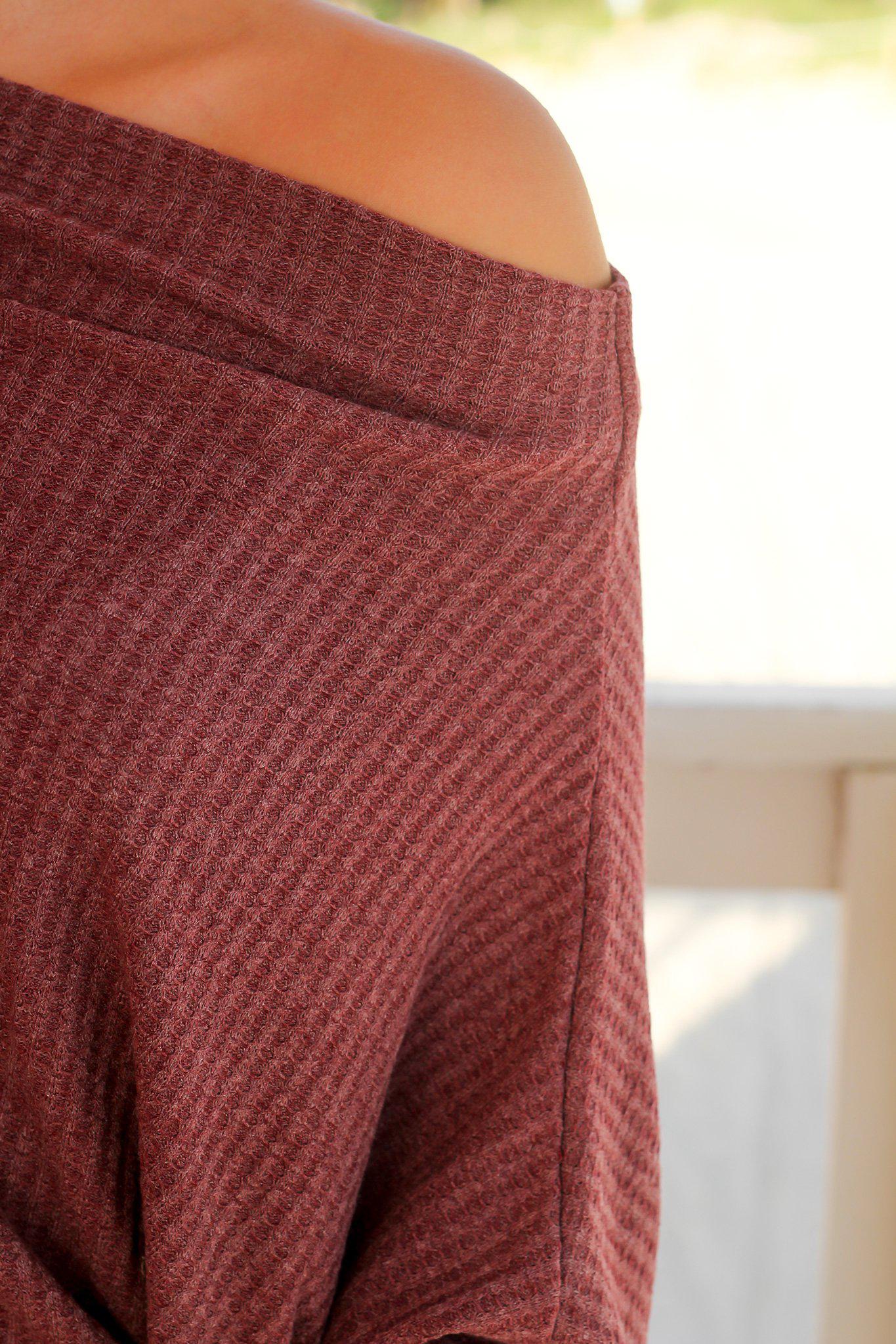Stylish Maroon Knitted Off-Shoulder Women's Top for Fall and Winter