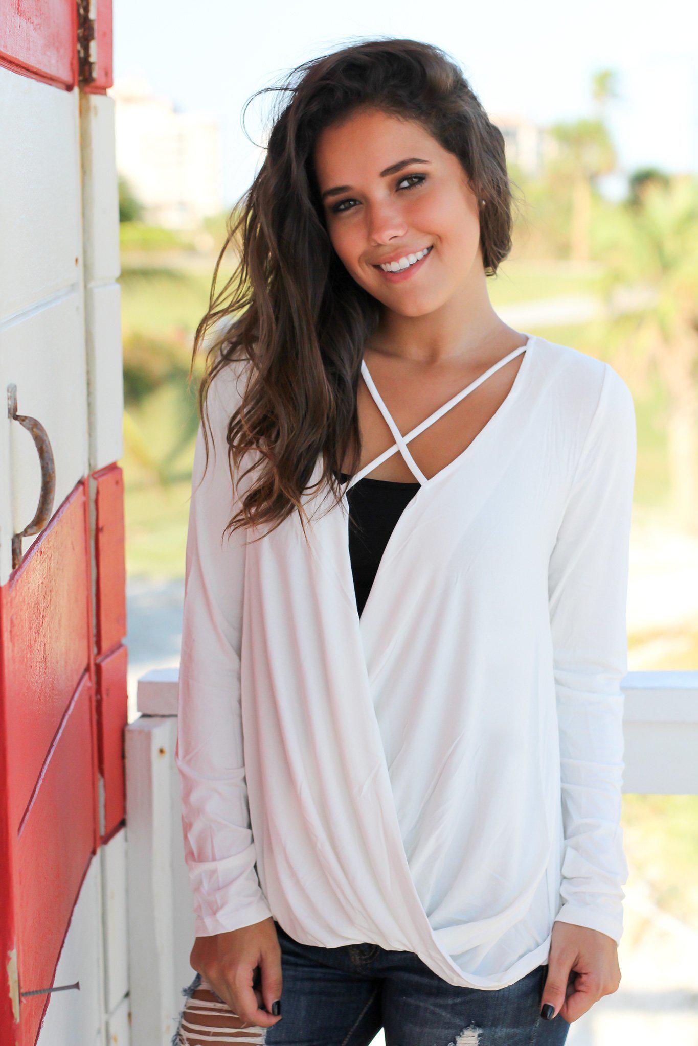 Ivory Elegant Criss Cross Draped Women's Fashion Top