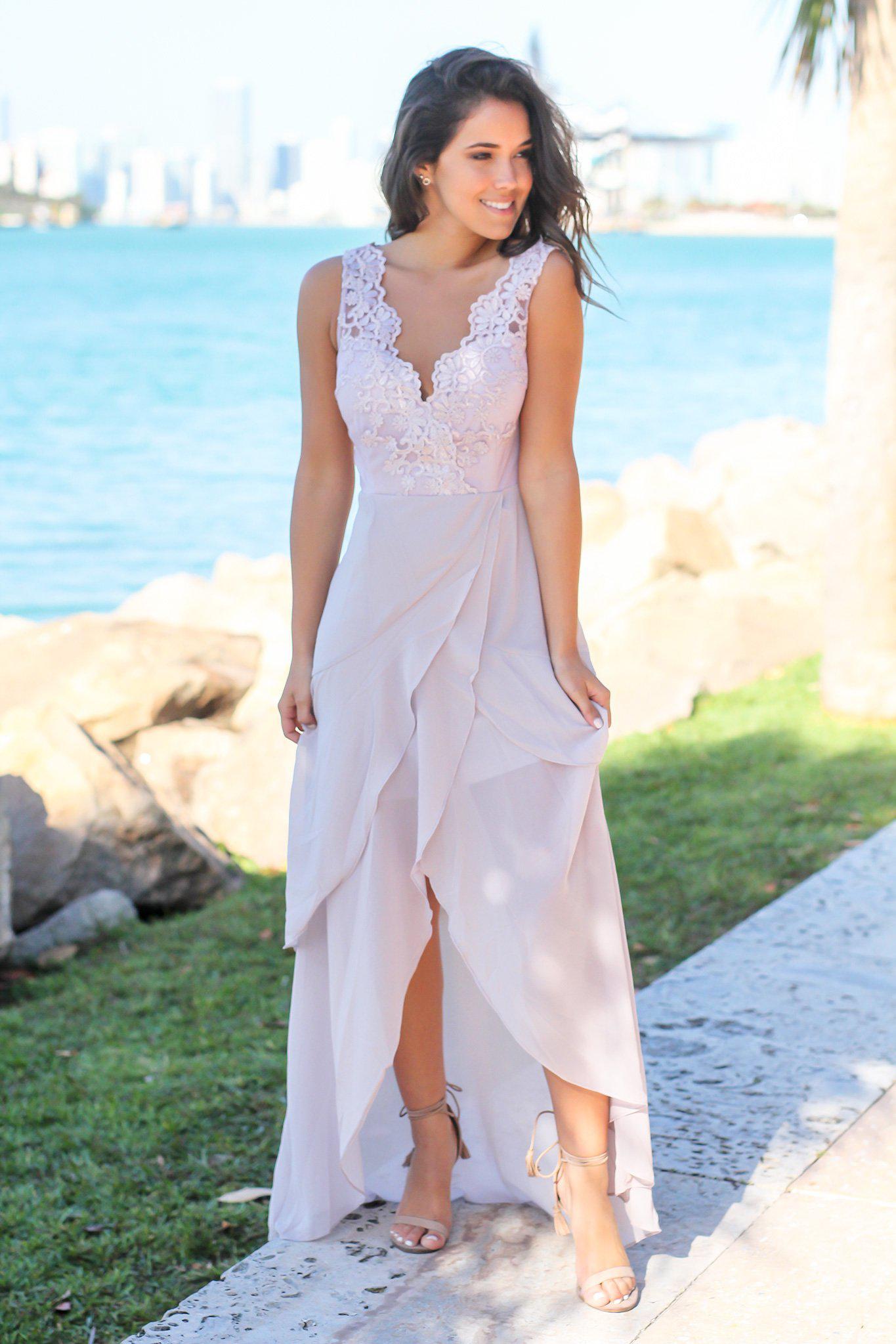 Stunning Lilac Gray Embroidered Top Maxi Dress for Special Occasions