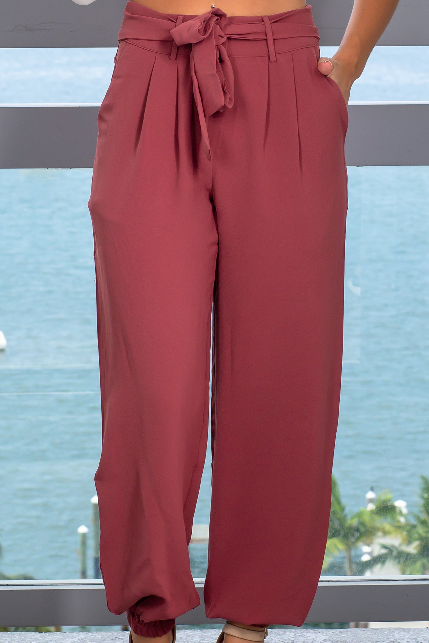 Stylish Maroon Polyester Waist Tie Pants for Any Occasion