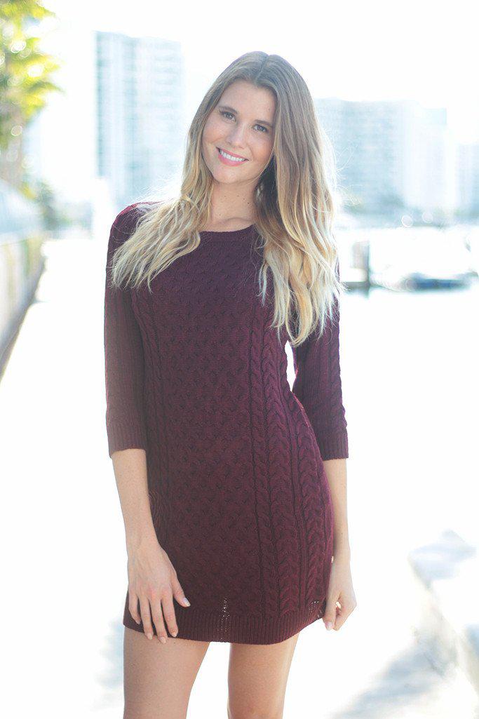 Stylish Burgundy Knitted Sweater Dress for Winter
