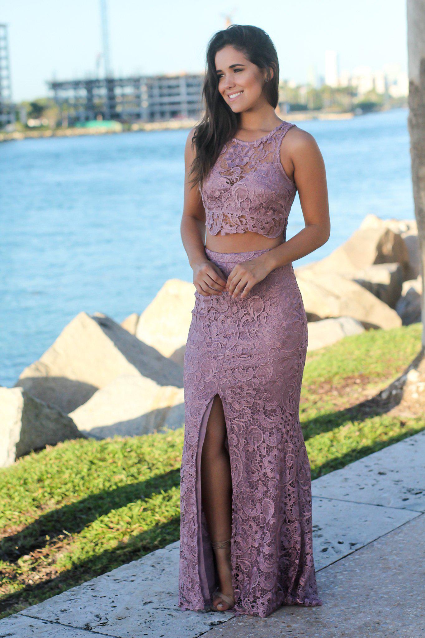 Elegant Mauve Crochet Two - Piece Formal Set for Special Occasions