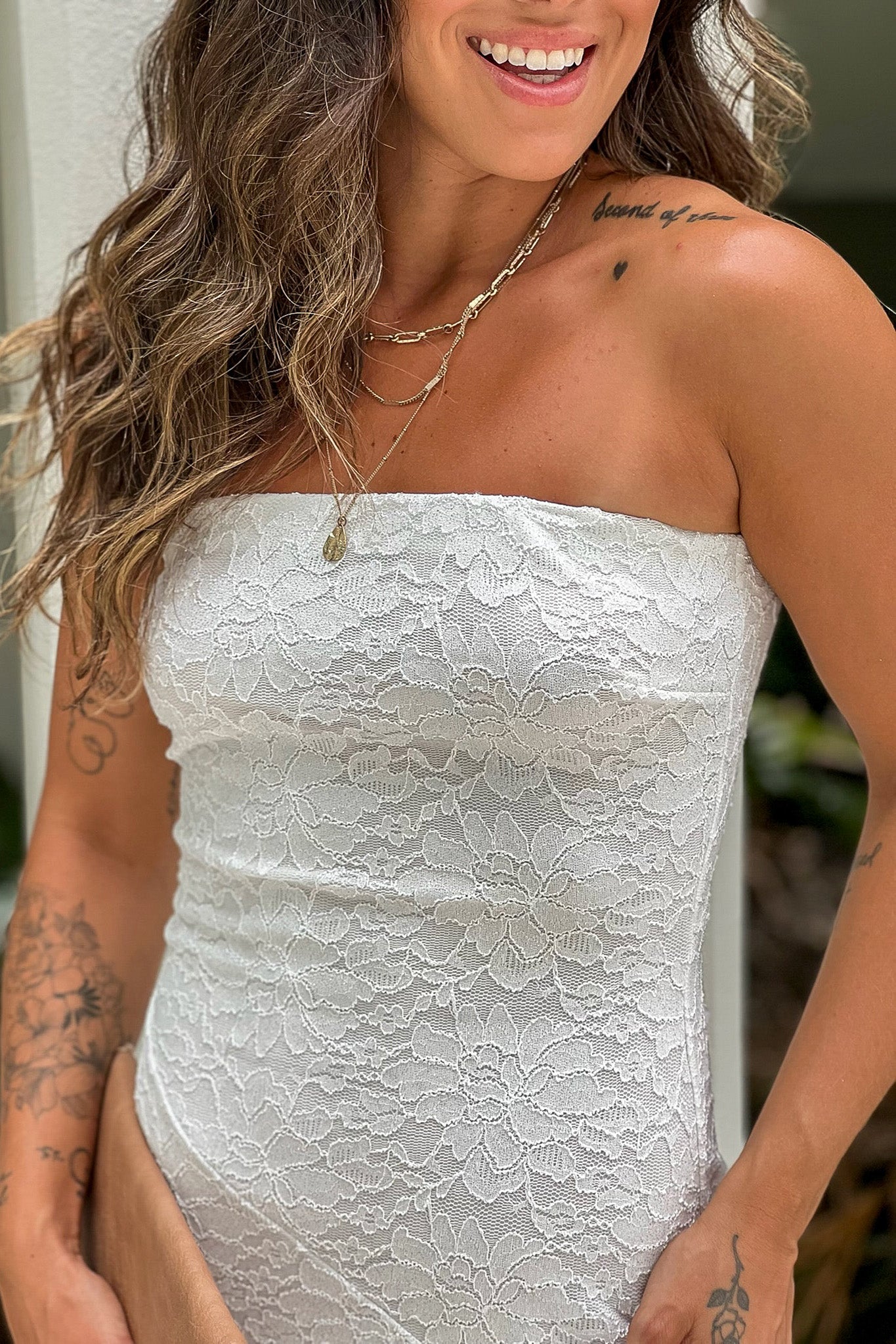 Stunning Ivory Lace Ruffled Strapless Maxi Dress for Spring/Summer