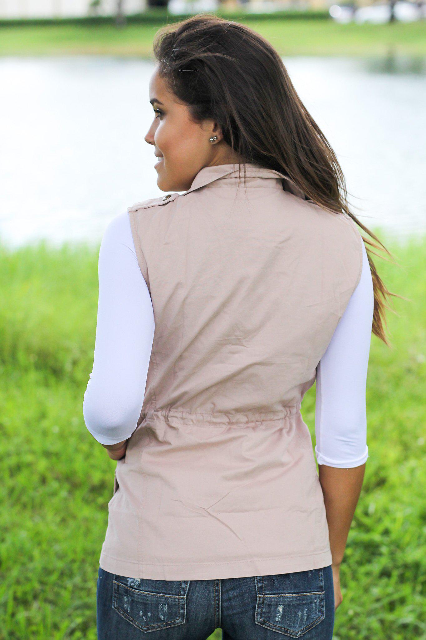 Charming Blush Cotton Sleeveless Vest with Drawstring and Pockets