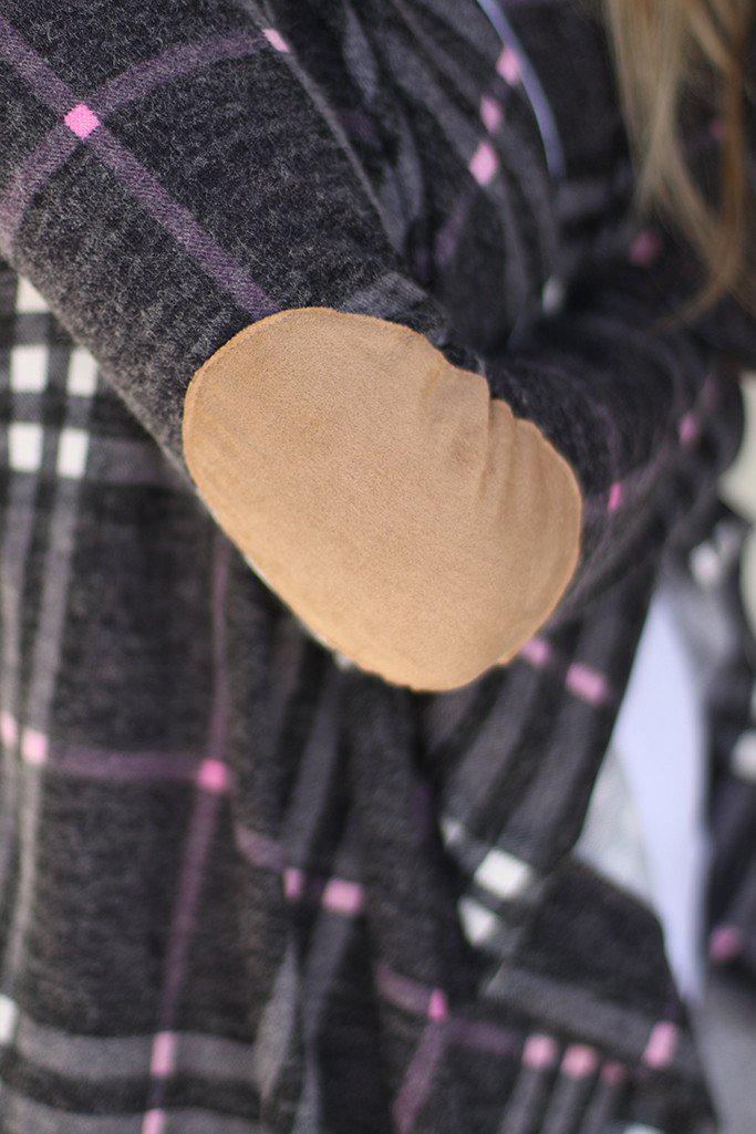 Stylish Charcoal Plaid Long - Sleeve Loose - Fit Open Cardigan