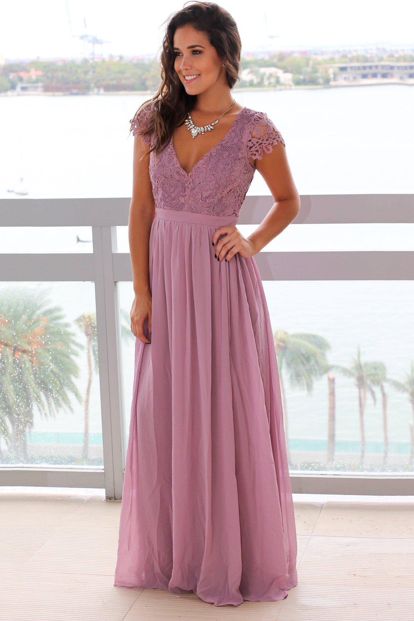 Elegant Mauve Crochet Top Open-Back Maxi Dress for Special Occasions and Bridesmaids
