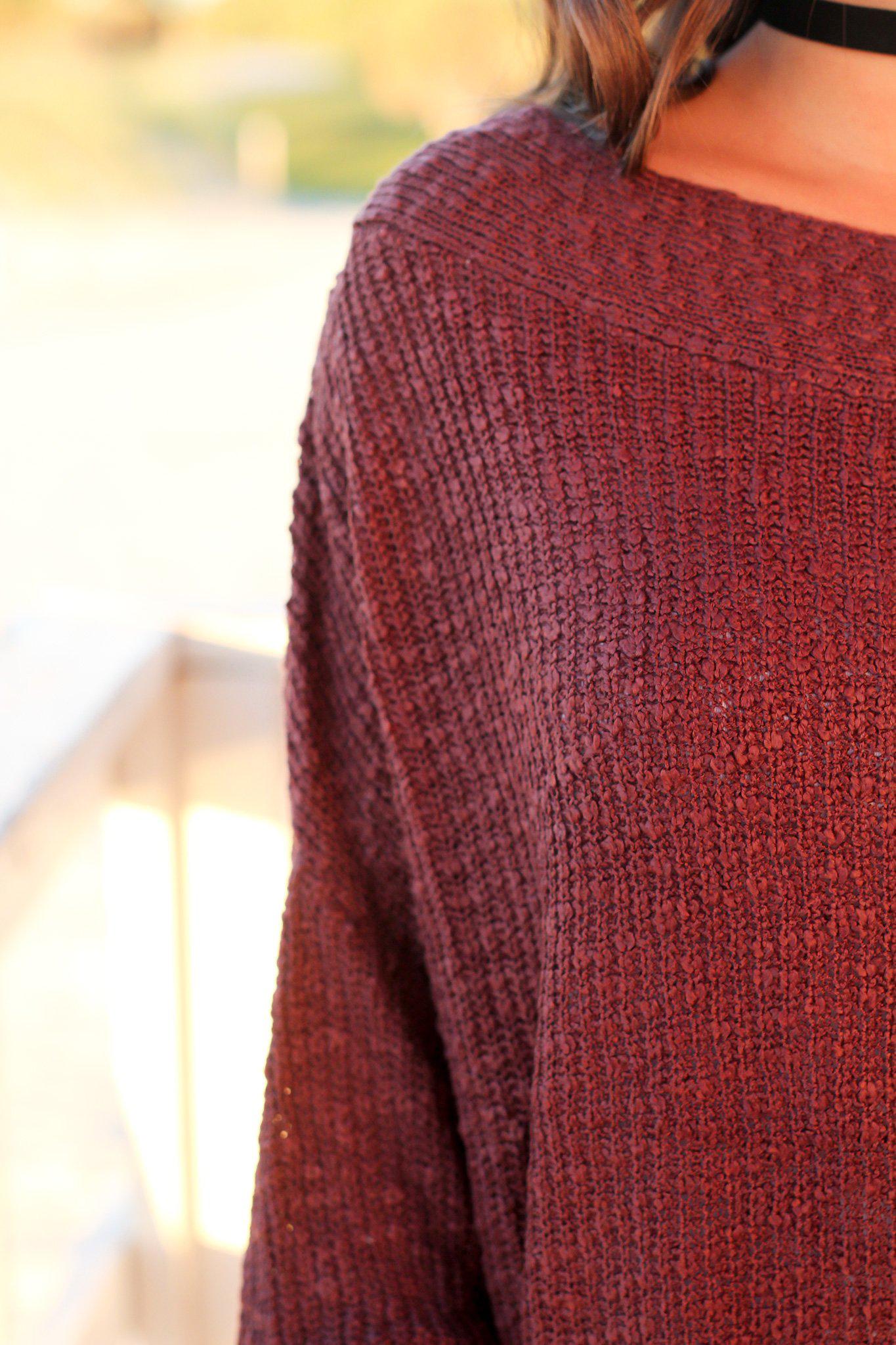 Stylish Maroon Knitted Women's Top Featuring a Draped Neckline