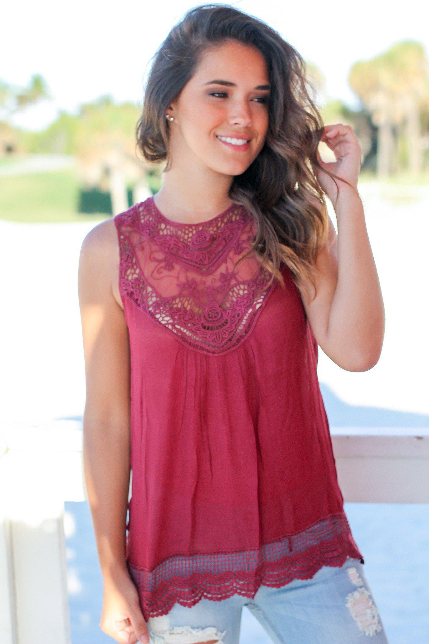 Stylish Burgundy Lace Women's Summer Top