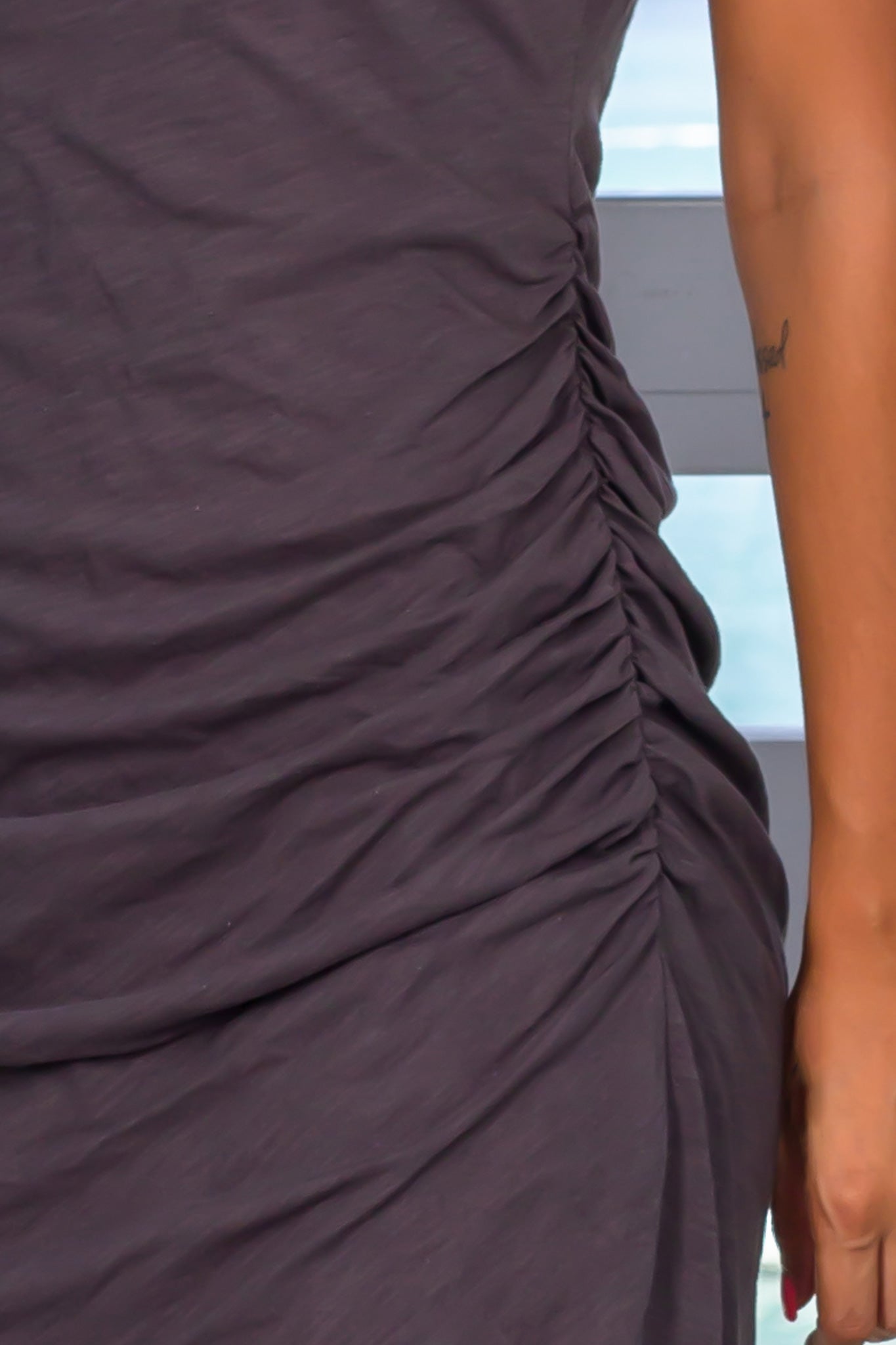 Stylish Charcoal Short Sleeve Cotton Dress for Everyday Wear