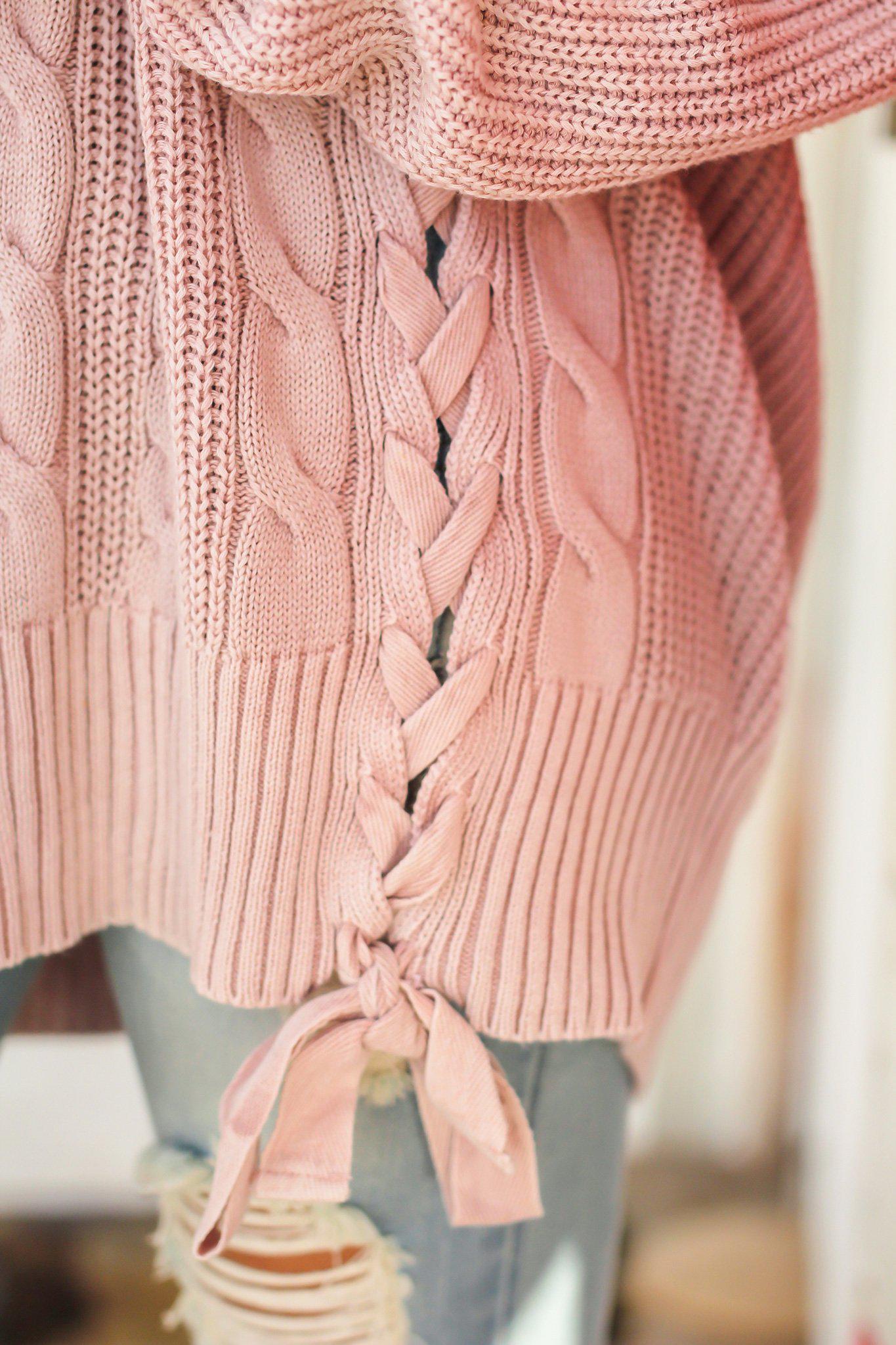 Stylish Mauve-colored Cable Knit Cotton Sweater for Fall and Winter
