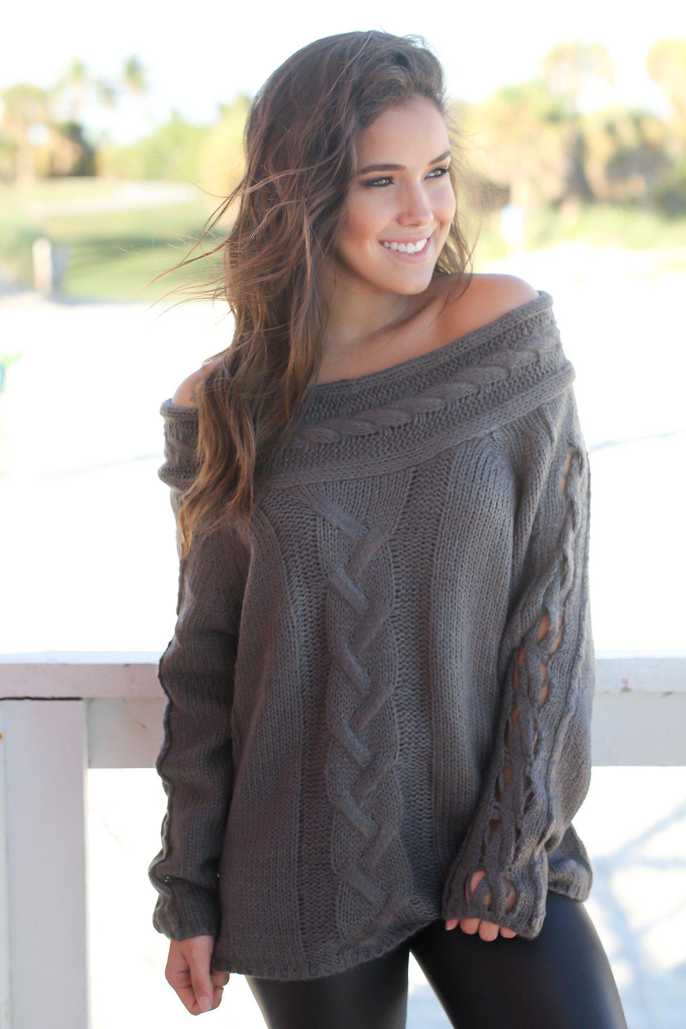 Stylish Loose-Fit Charcoal Acrylic Knit Sweater for Fall and Winter