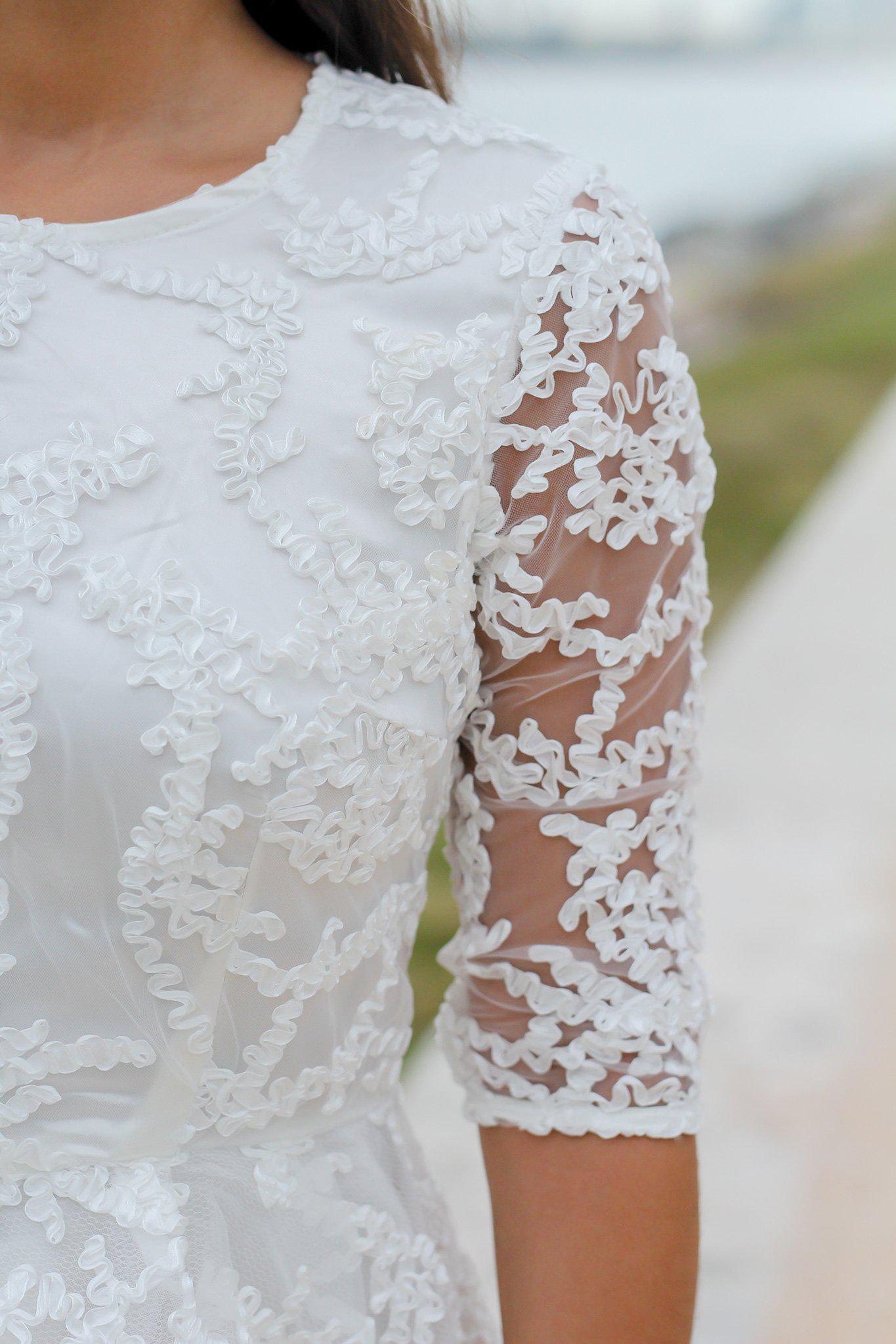 Stunning Ivory 3/4 Sleeve High Low Style Dress