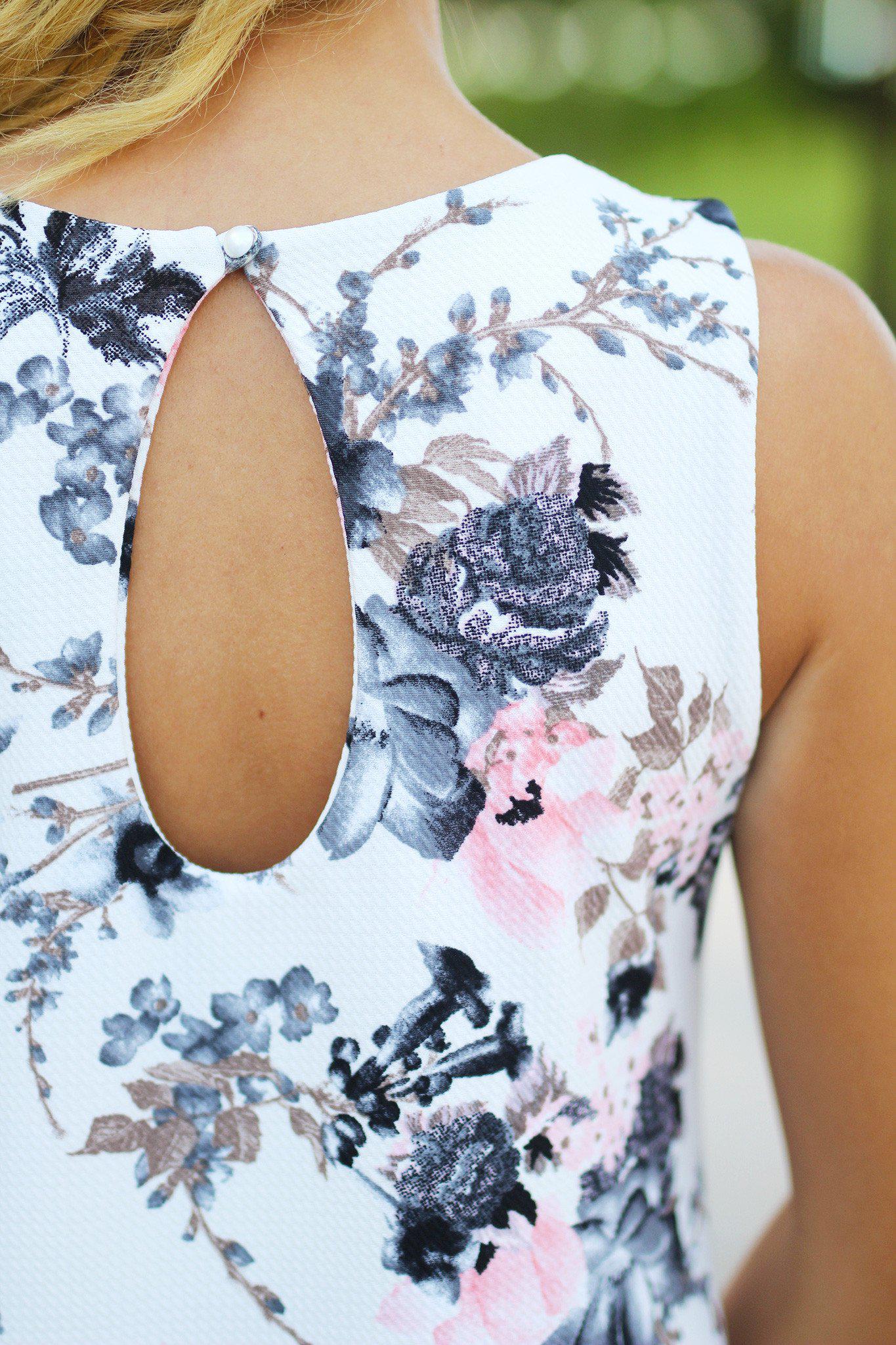 Stylish Ivory Floral Print Loose-Fit Tunic Dress for All Seasons