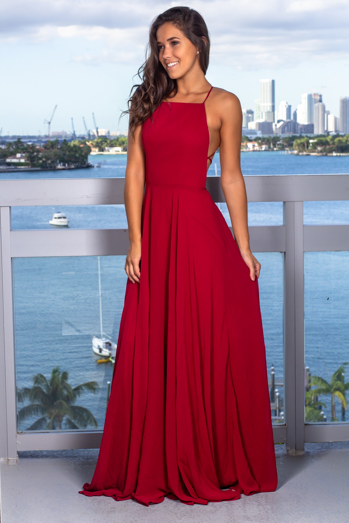Stunning Burgundy Strappy-Back Maxi Wrap Dress