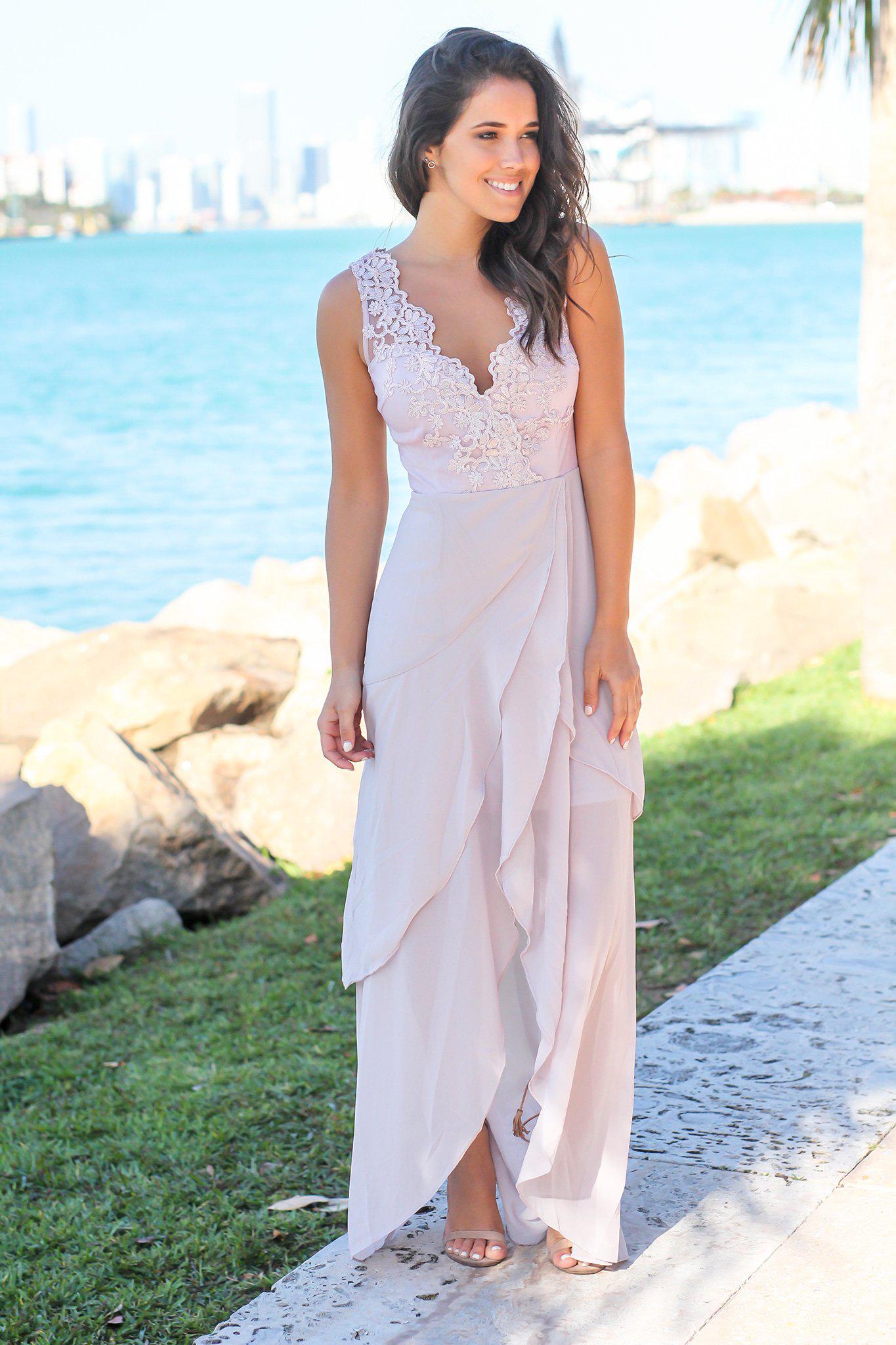 Stunning Lilac Gray Embroidered Top Maxi Dress for Special Occasions