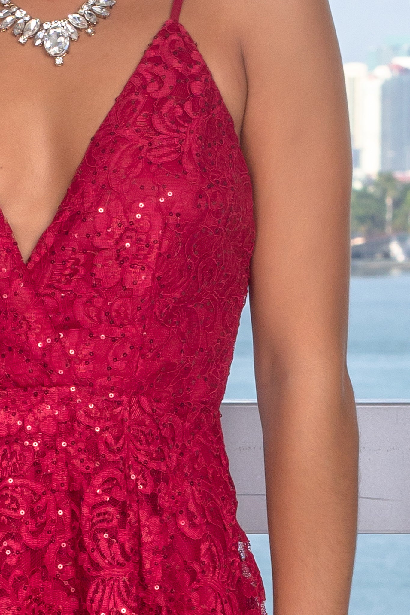 Gorgeous Burgundy Sequin-Embellished Lace Maxi Formal Dress