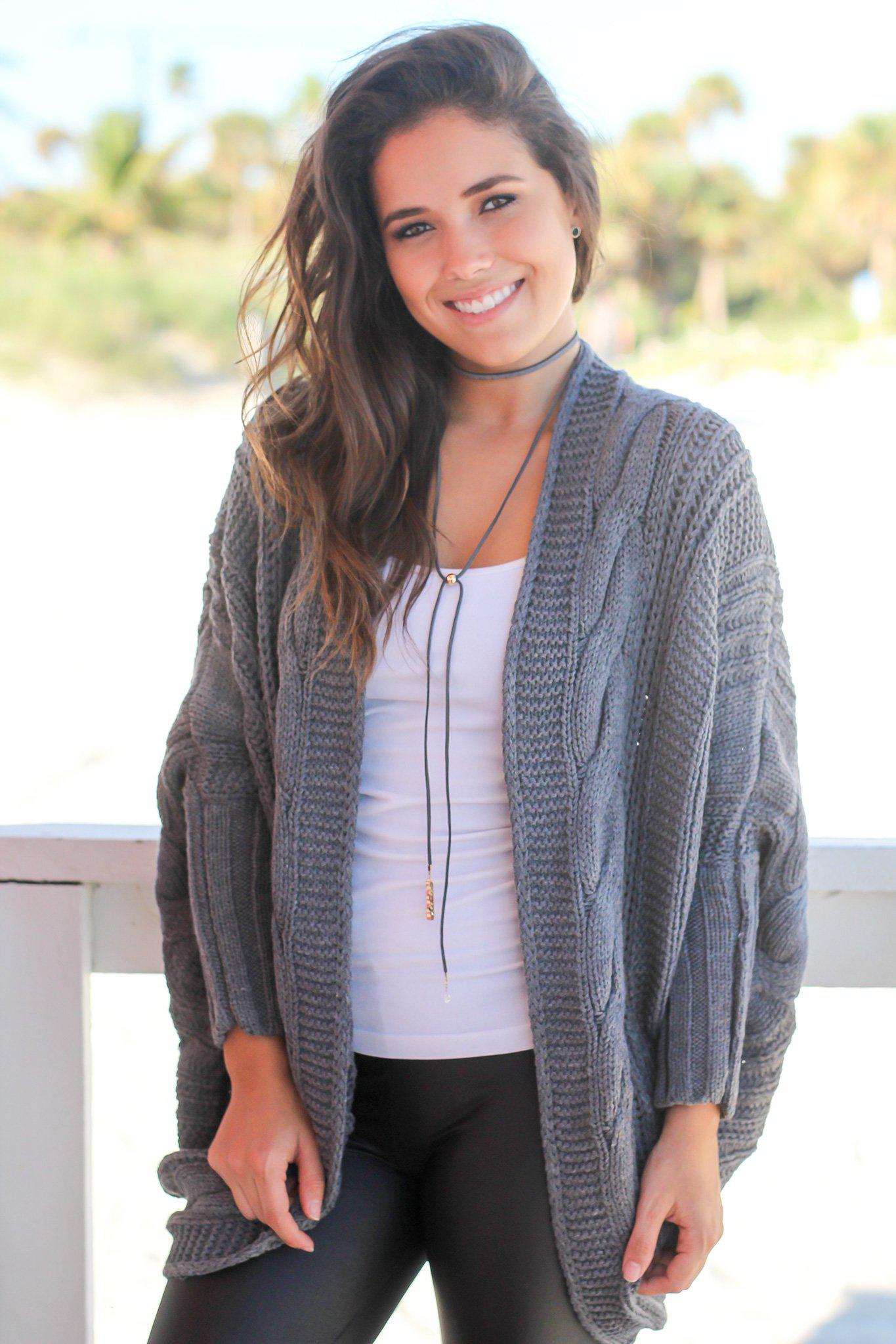 Stylish Charcoal Oversized Acrylic Knit Cardigan for Fall and Winter