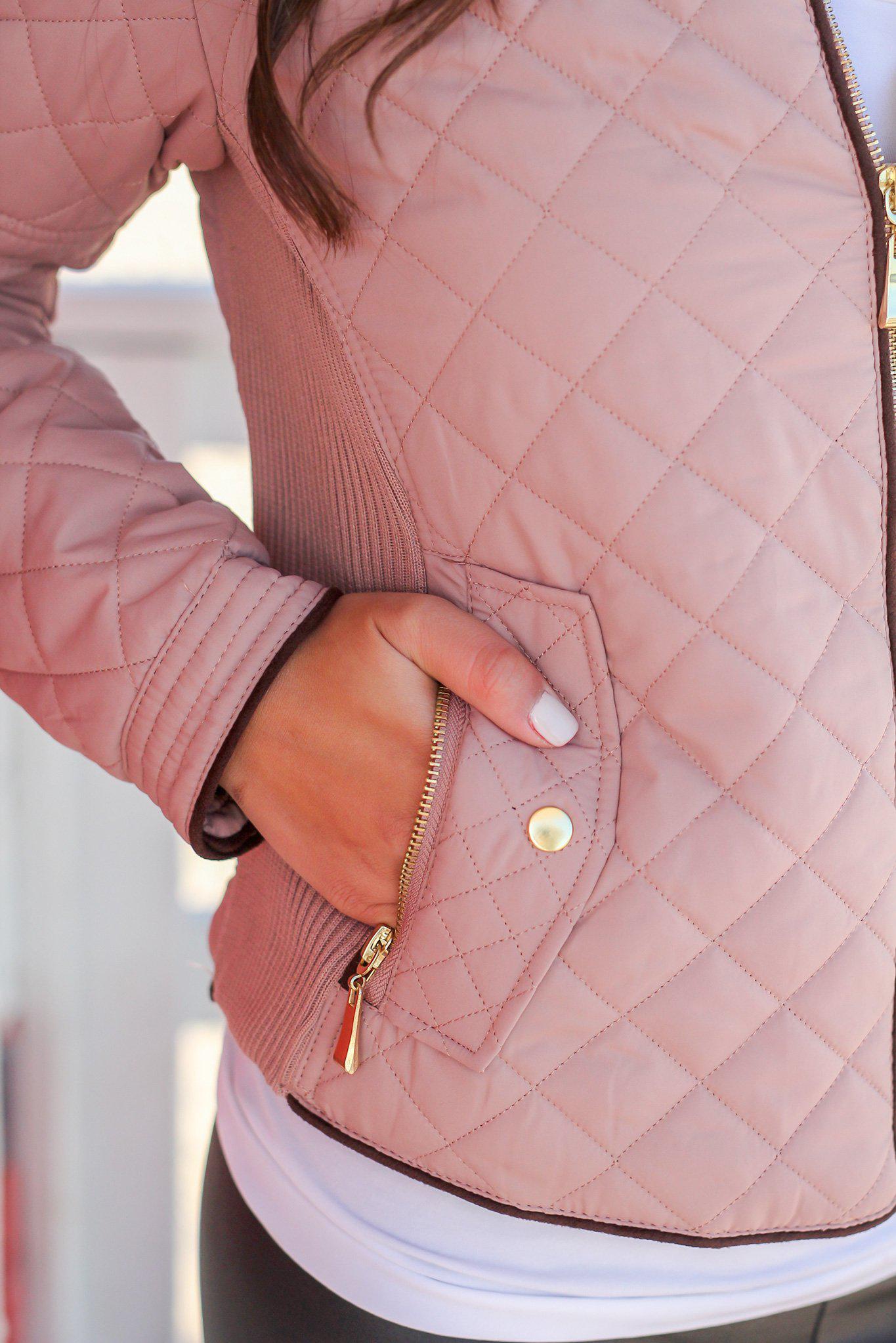 Stylish Blush-colored Quilted Women's Winter Jacket