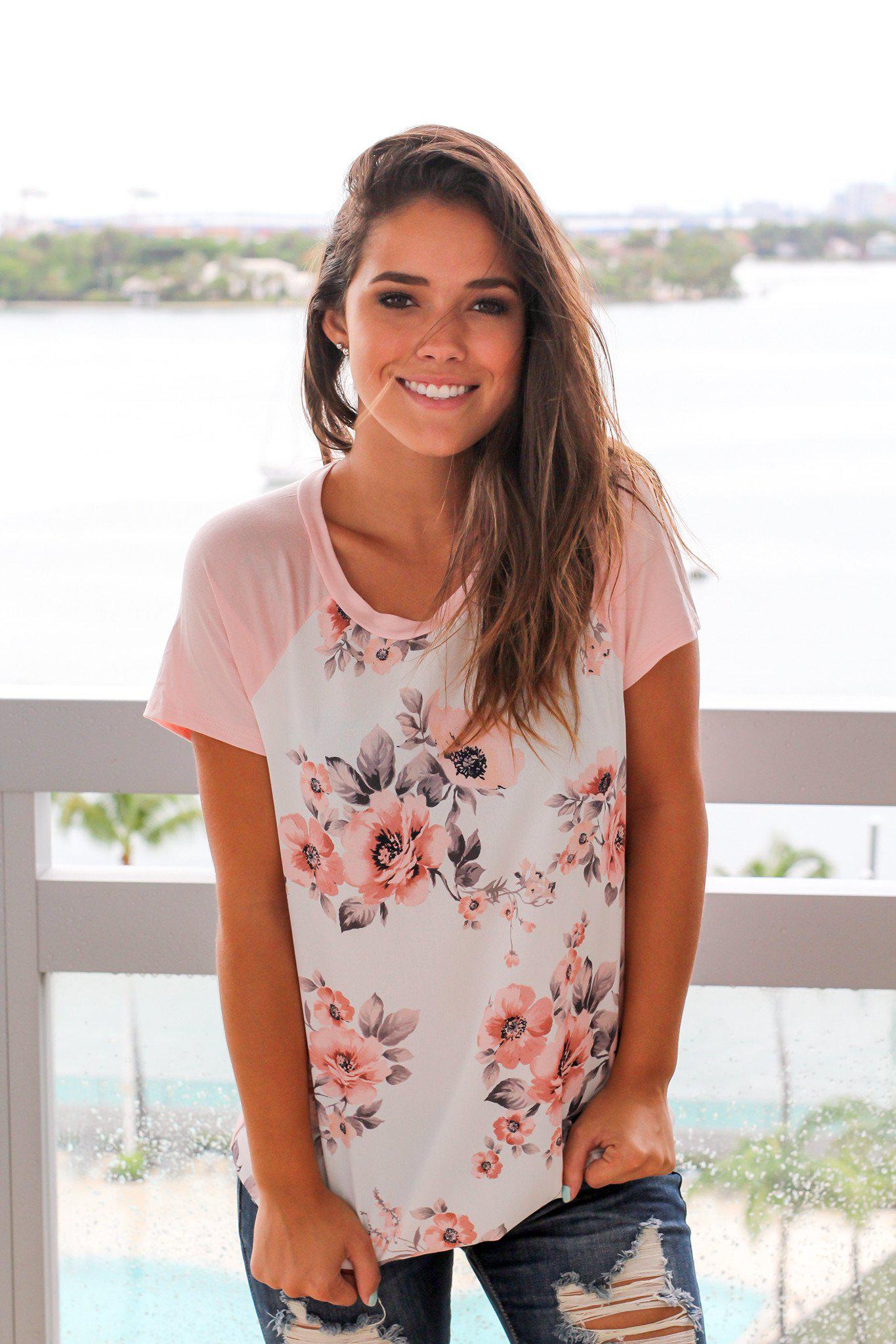Stylish Blush Women's Top with Stunning Floral Front Design