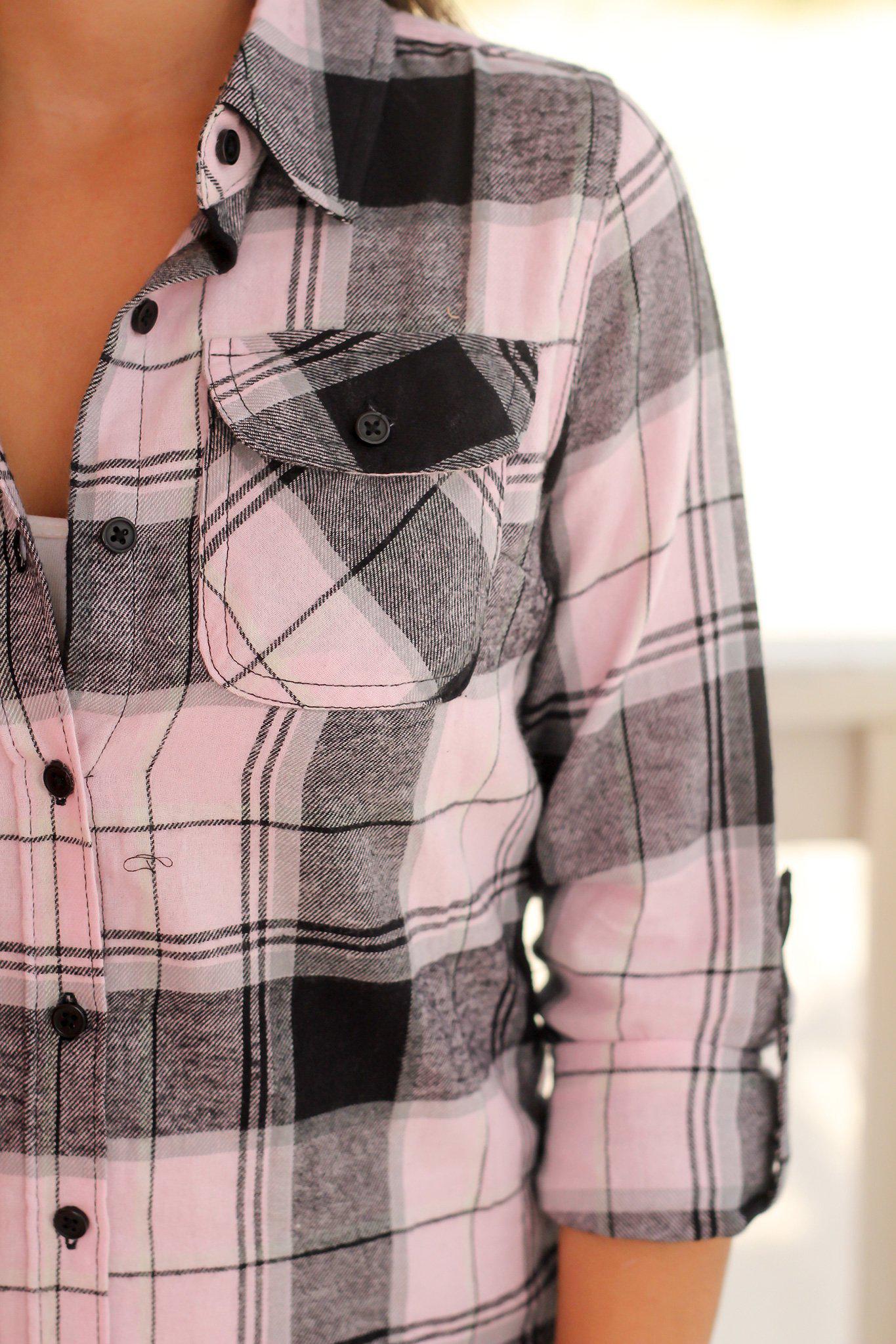Stylish Light Pink Checkered Women's Cotton Top