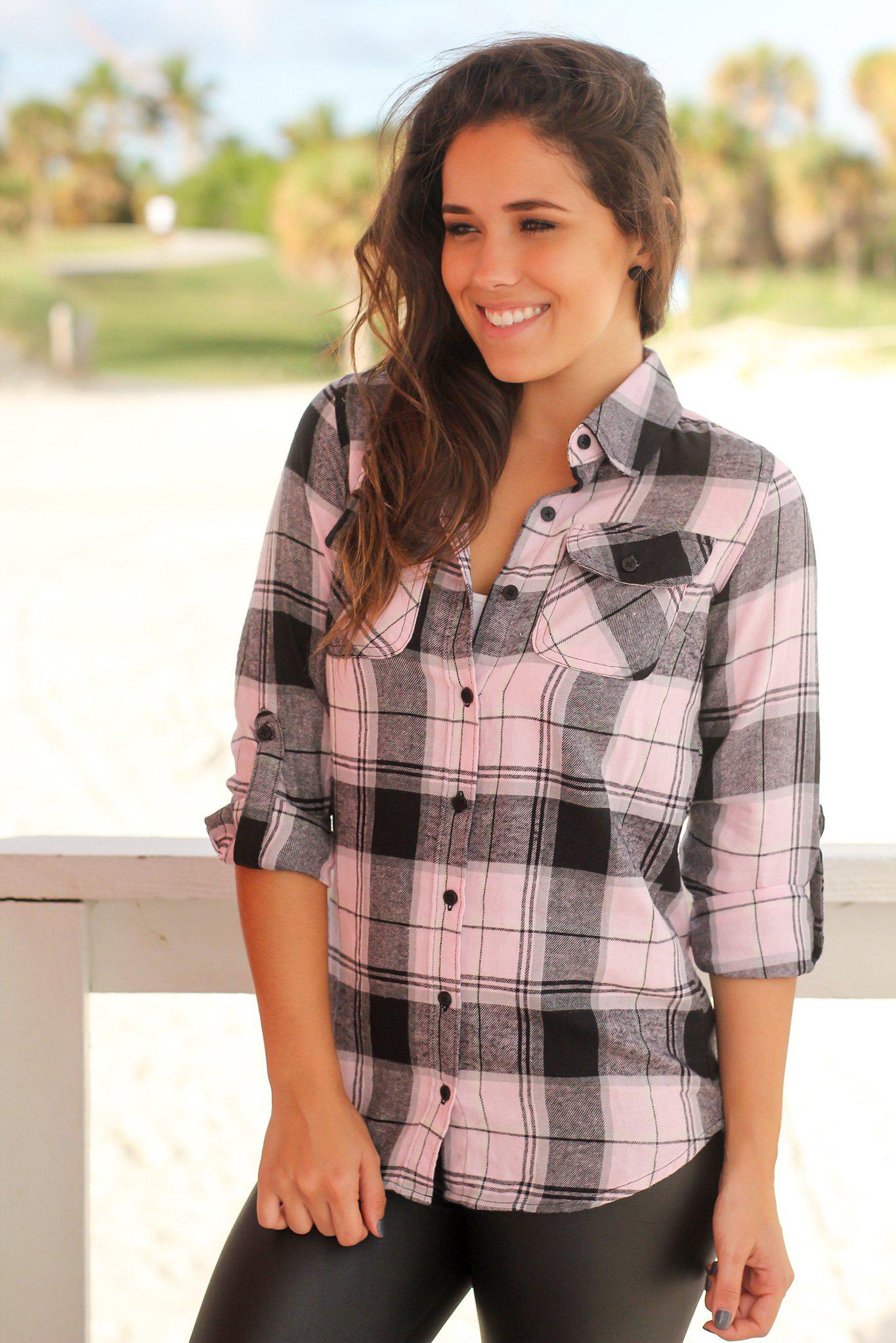 Stylish Light Pink Checkered Women's Cotton Top