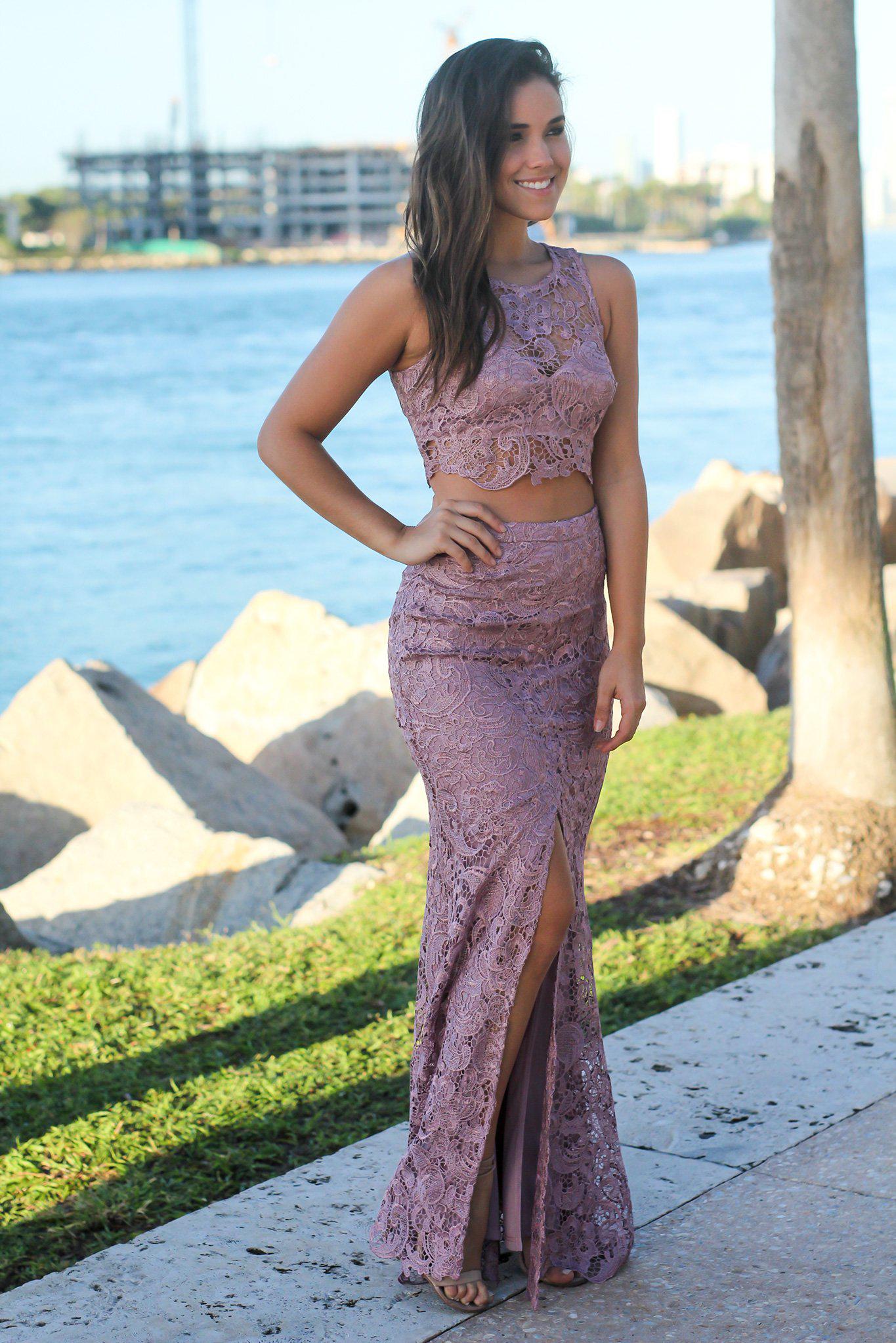 Elegant Mauve Crochet Two - Piece Formal Set for Special Occasions
