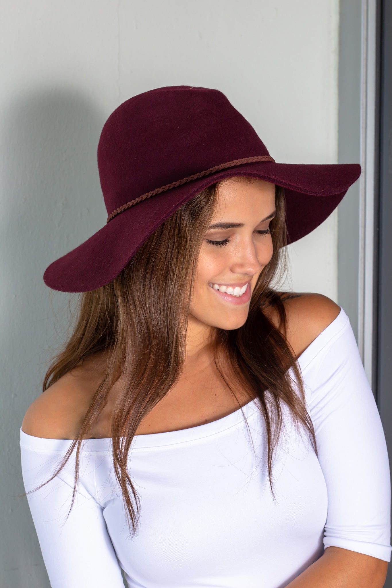 Stylish Burgundy 100% Wool Adjustable Panama Hat for Fall