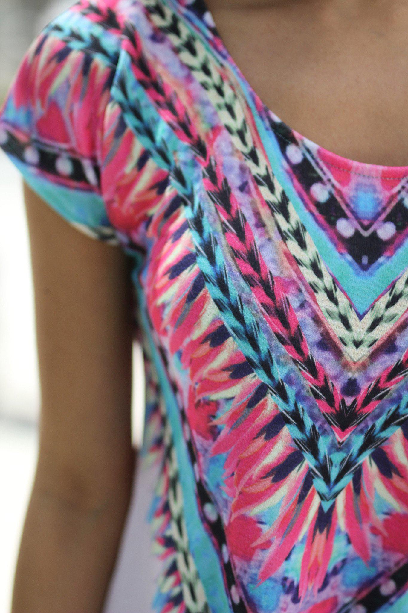 Stylish Light Pink Tribal Patterned Women's Tunic Dress for All Seasons