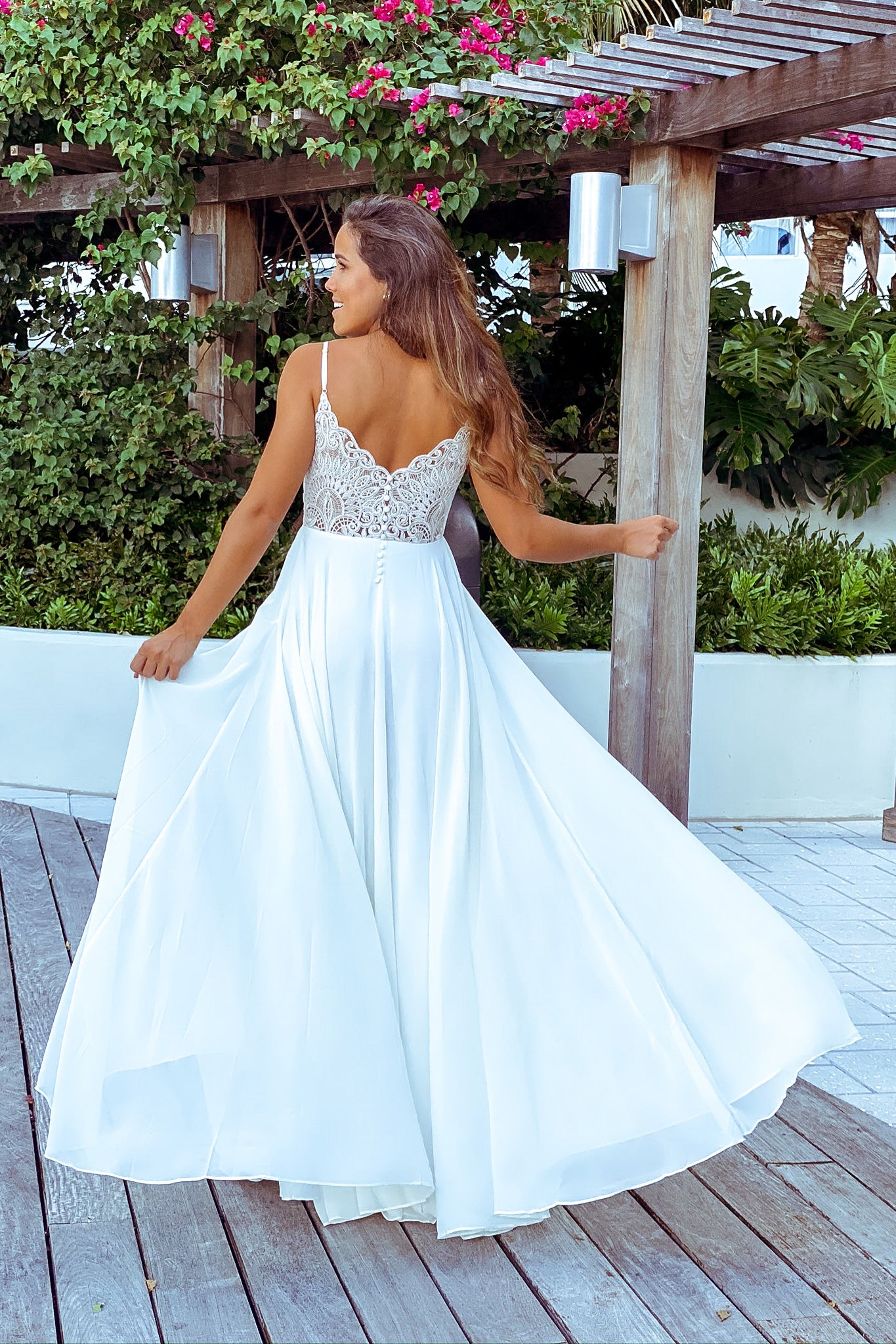 Stunning Ivory Maxi Dress with Back Embroidery and Button Design