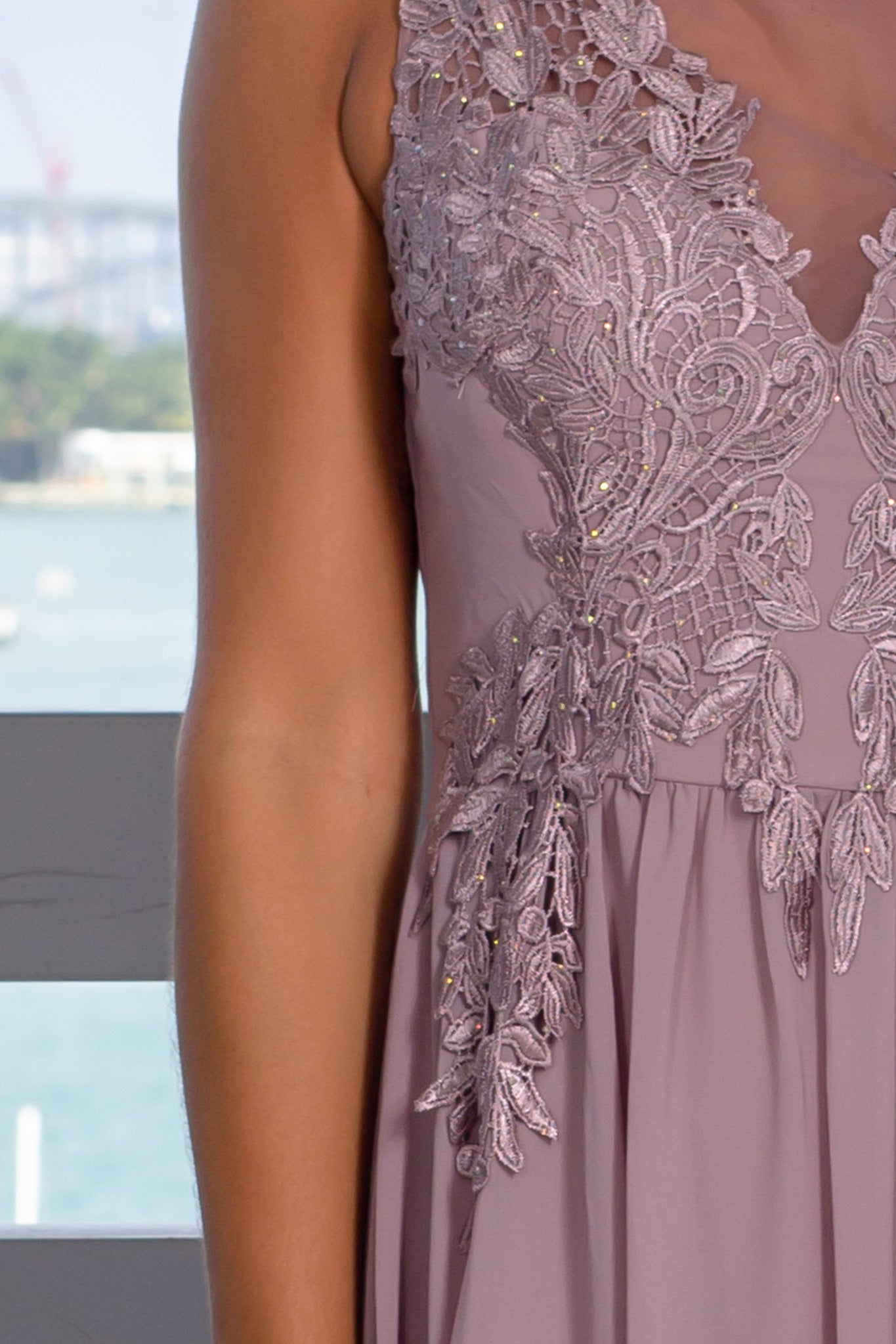Elegant Mauve Sequined Crochet Women's Maxi Dress for Formal Occasions