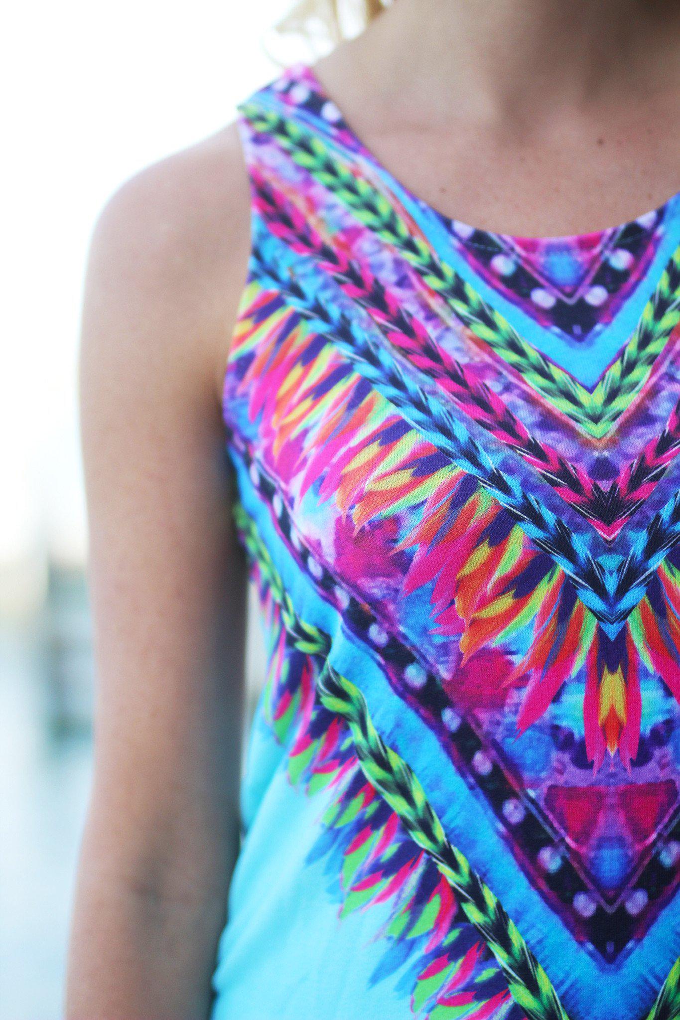 Stylish Light Blue Tribal Print Sleeveless Tank Top