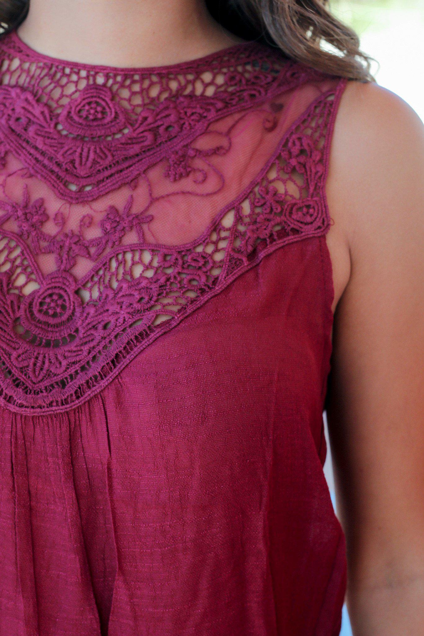 Stylish Burgundy Lace Women's Summer Top