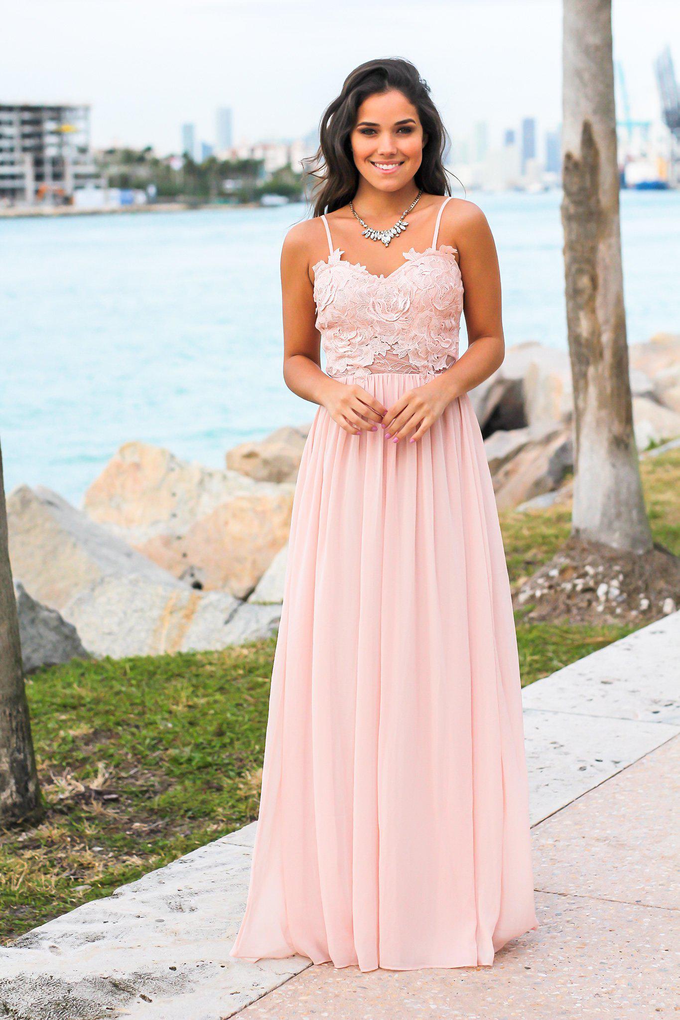 Gorgeous Blush Strapless Crochet - Top Maxi Dress with Flowy Skirt