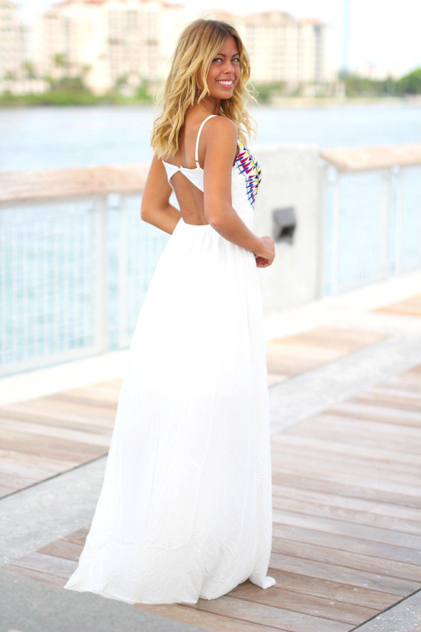 Stunning Ivory Women's Maxi Dress Featuring an Embroidered Top