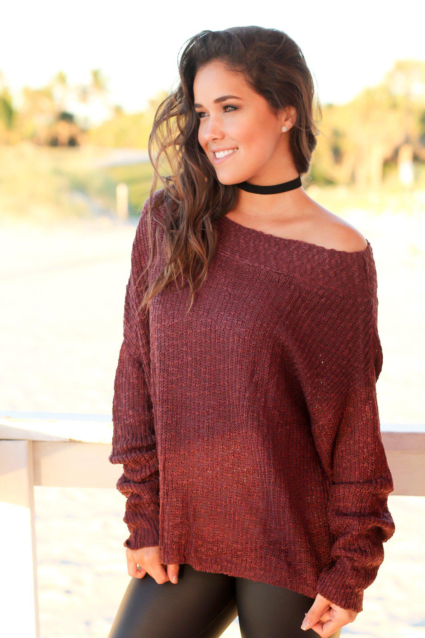 Stylish Maroon Knitted Women's Top Featuring a Draped Neckline