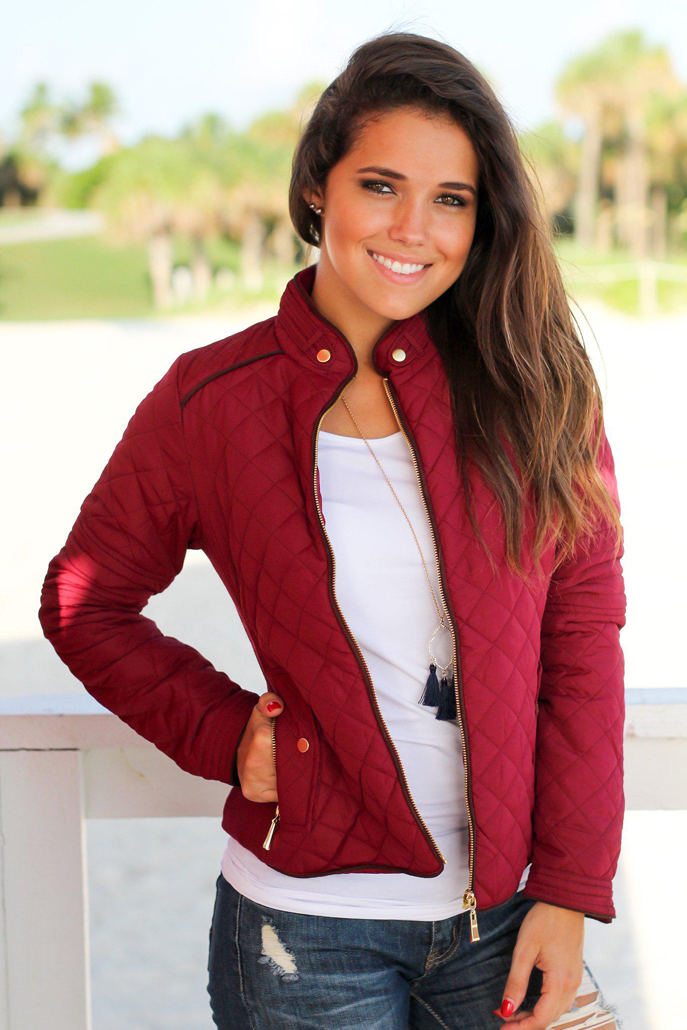 Stylish Burgundy Quilted Women's Winter Jacket