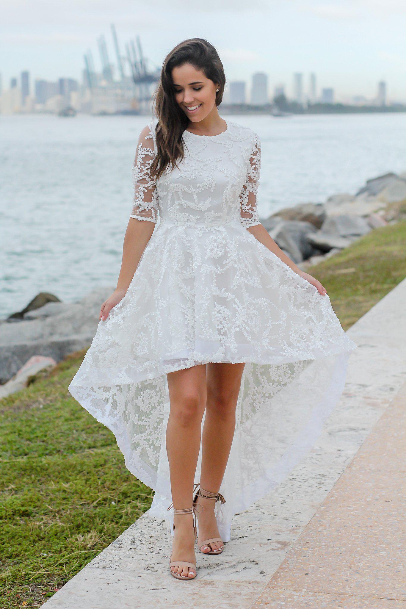 Stunning Ivory 3/4 Sleeve High Low Style Dress